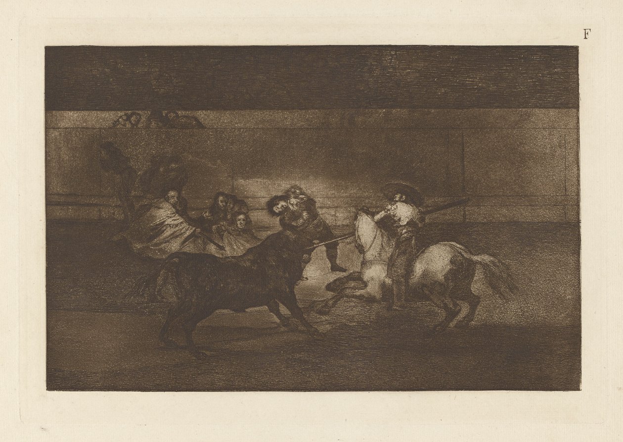 Pepe Illon kuolema (Pepe Illon kuolema, 3. sävellys), The Bull Maquian levy F (3. painos) tekijältä Francisco de Goya