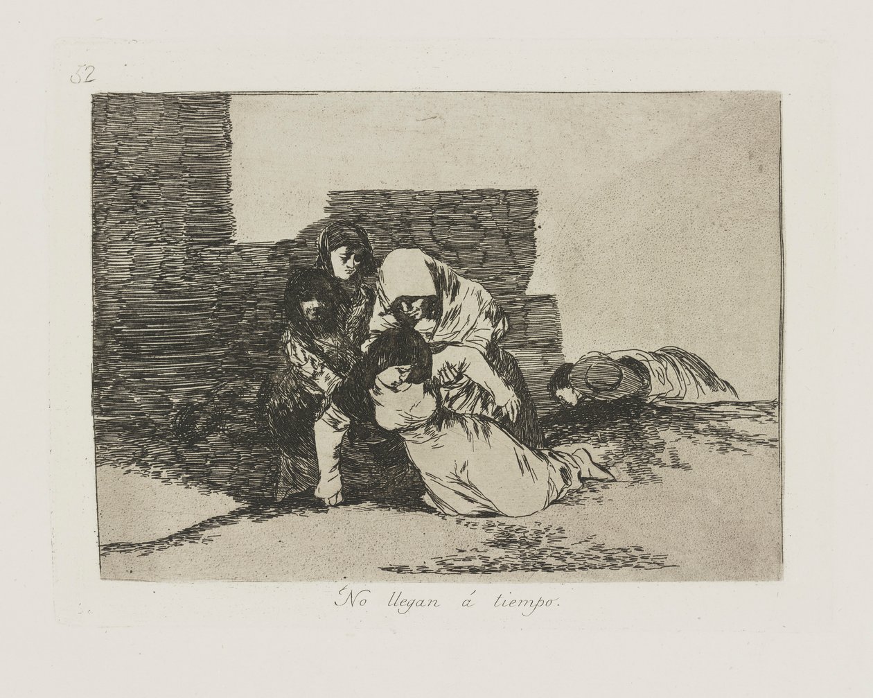 Eivätkö he tule perille? sää. (He eivät saavu ajoissa.), pl. 52 sarjasta The Disasters of War tekijältä Francisco de Goya