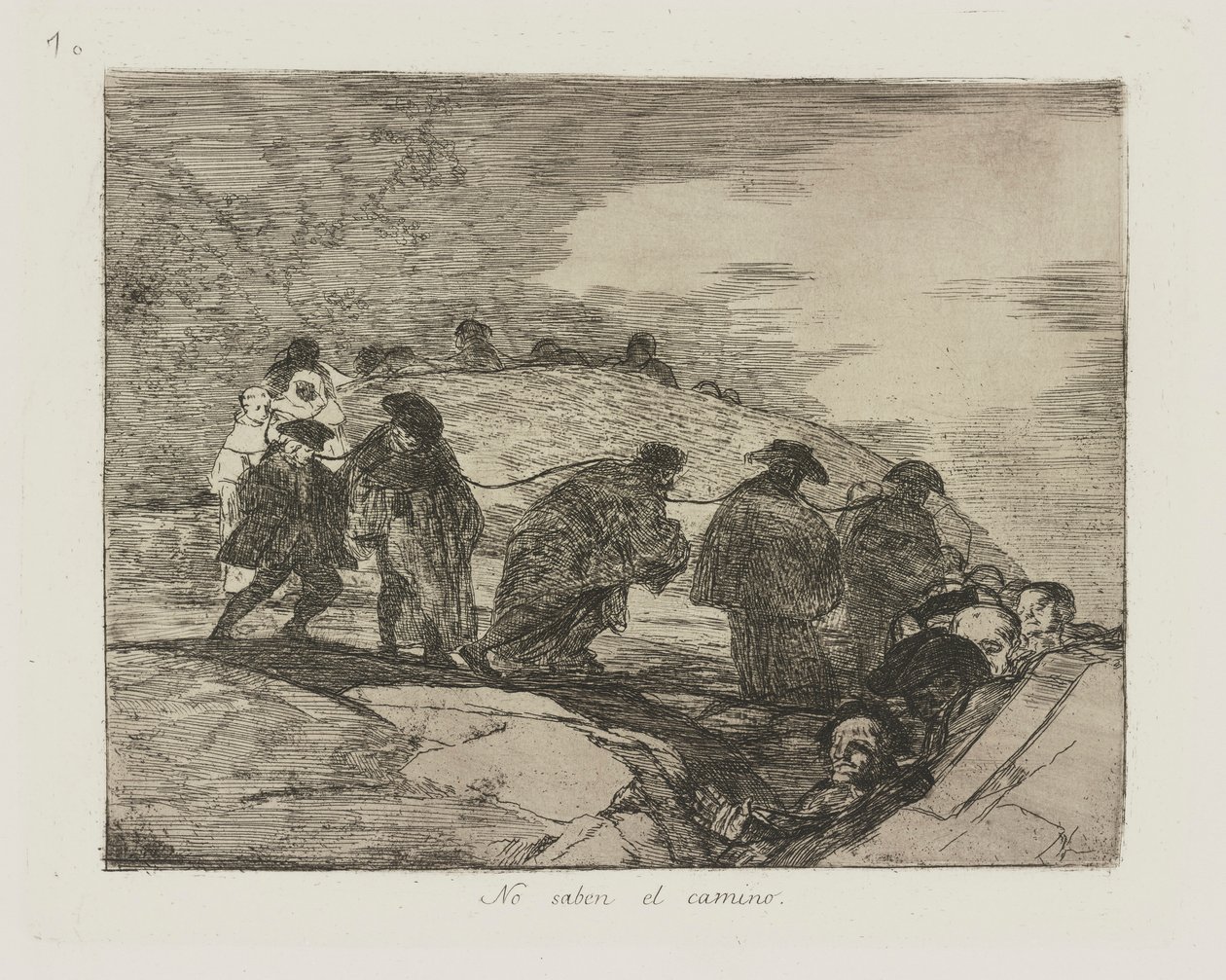 Ei saben el caminoa. (He eivät tiedä tietä.), pl. 70 sarjasta Los desastres de la guerra (Sodan katastrofit) tekijältä Francisco de Goya