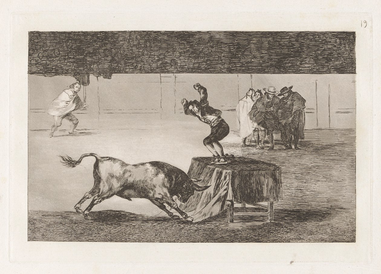 Toinen hänen hulluutensa samalla aukiolla (Toinen hulluus samassa renkaassa), levy 19 La tauromaquiasta tekijältä Francisco de Goya