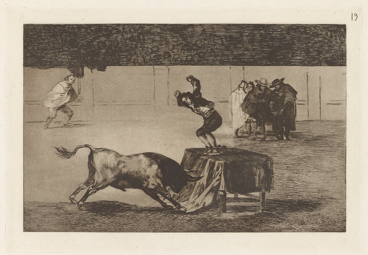Toinen hänen hulluutensa samalla aukiolla (Toinen hulluus samassa renkaassa), levy 19 La tauromaquiasta tekijältä Francisco de Goya