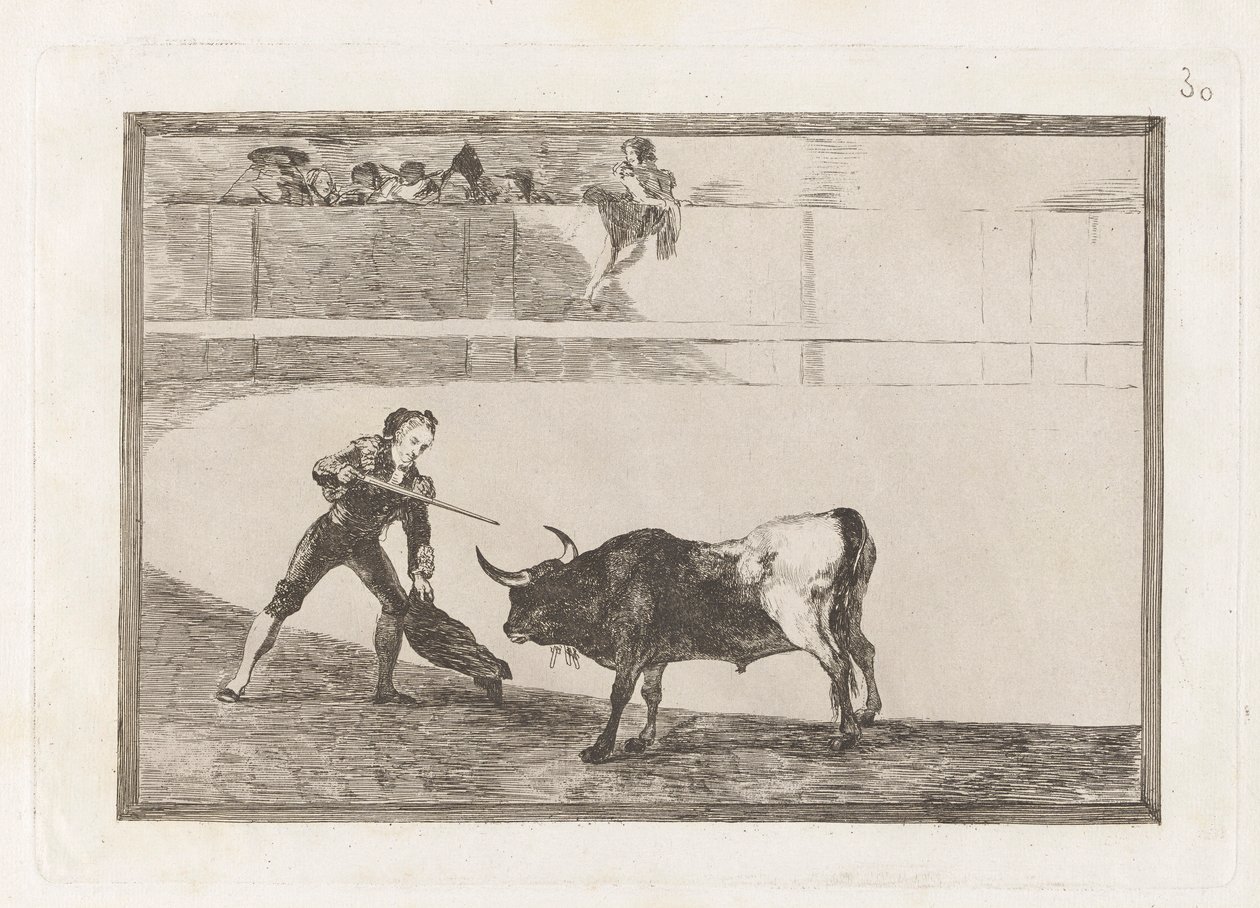 Pedro Romeron murha? seisova härkä (Pedro Romero Killing the Halted Bull), levy 30 La tauromaquiasta tekijältä Francisco de Goya