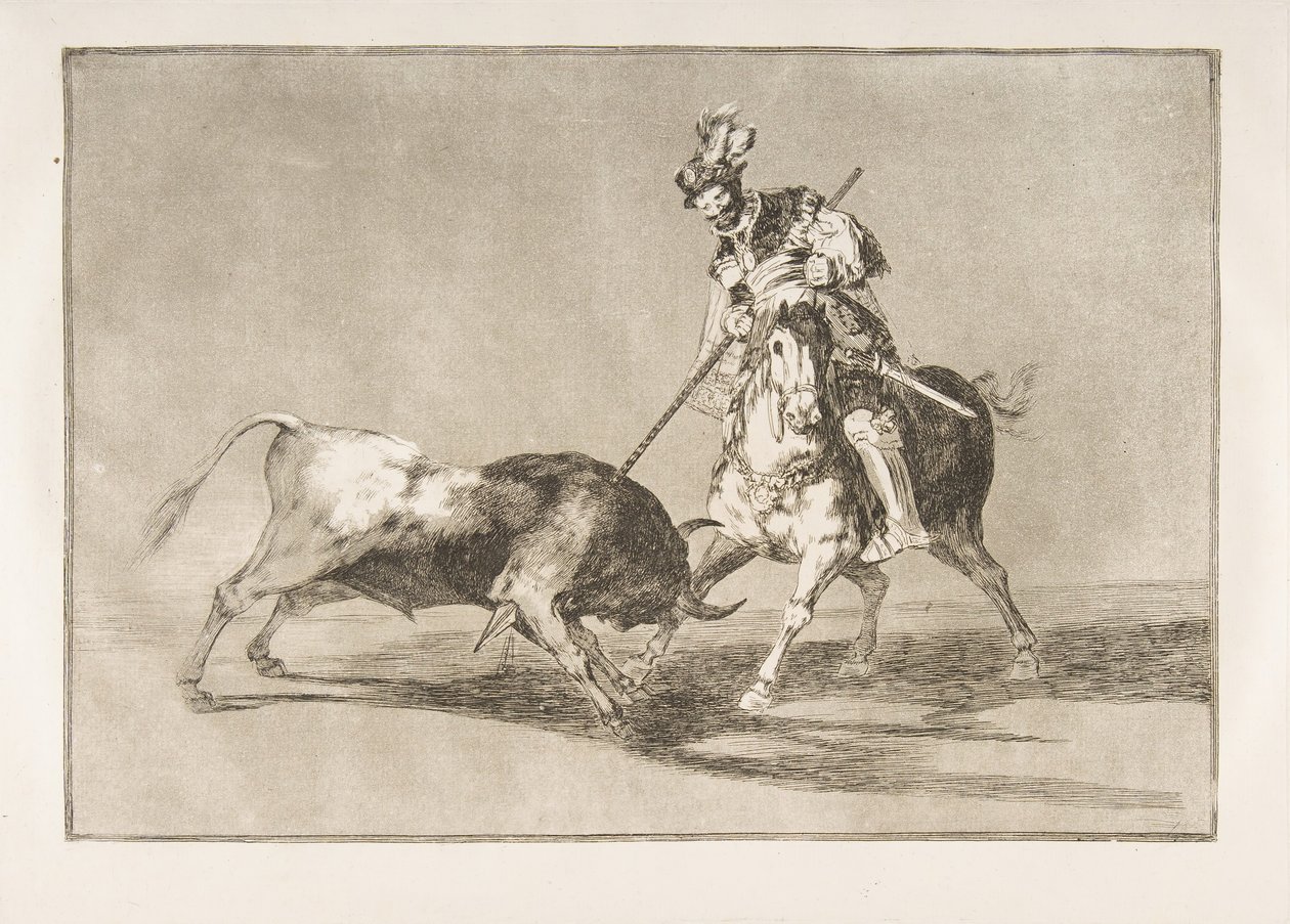 Tauromaquian levy 11: Cid campeador keihäs toista härkää., 1816. tekijältä Francisco de Goya