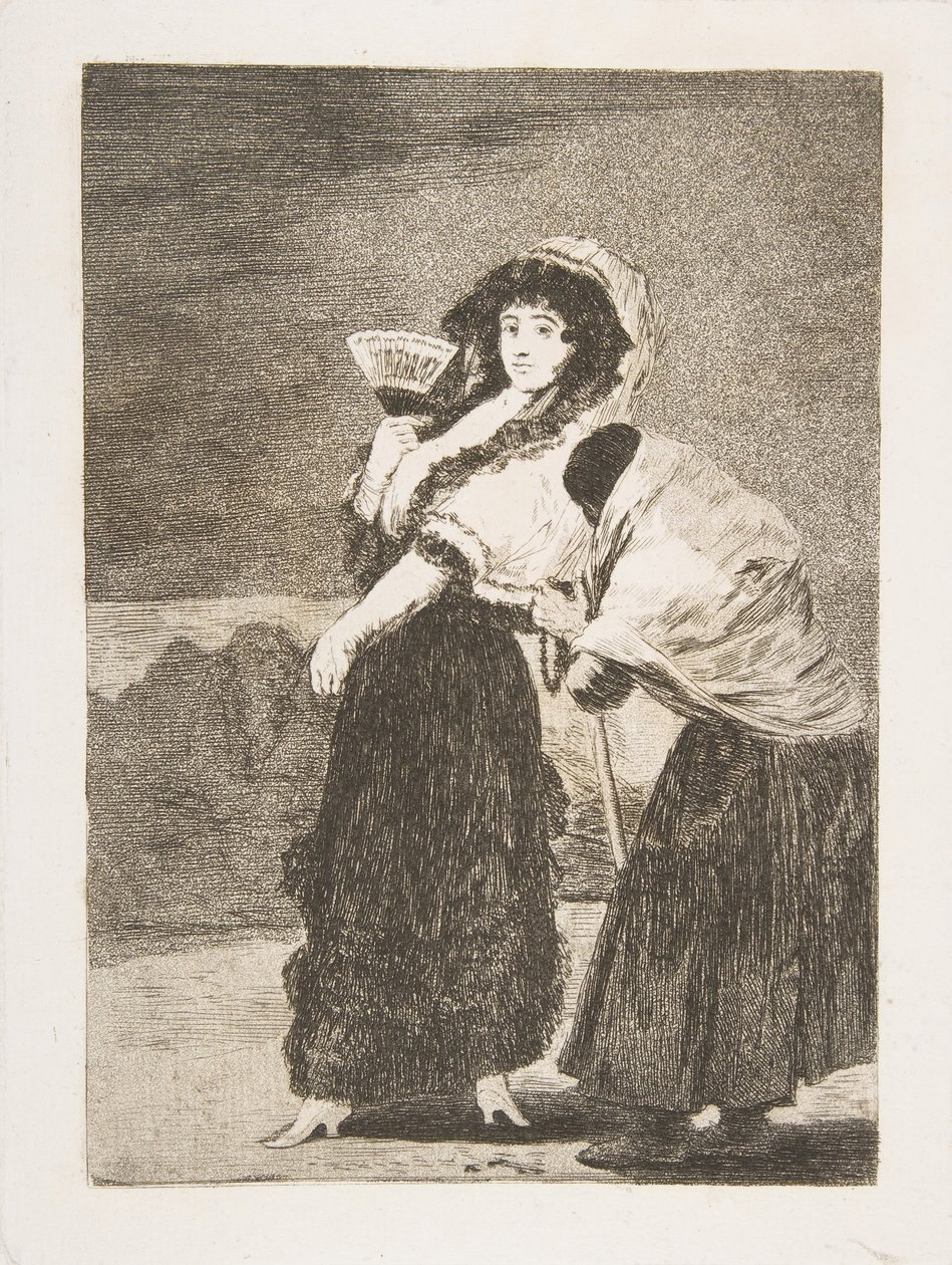 Levy 16 Los Caprichosista: Taivaan tähden: ja se oli hänen äitinsä Dios la Perdone..., 1797-98. tekijältä Francisco de Goya