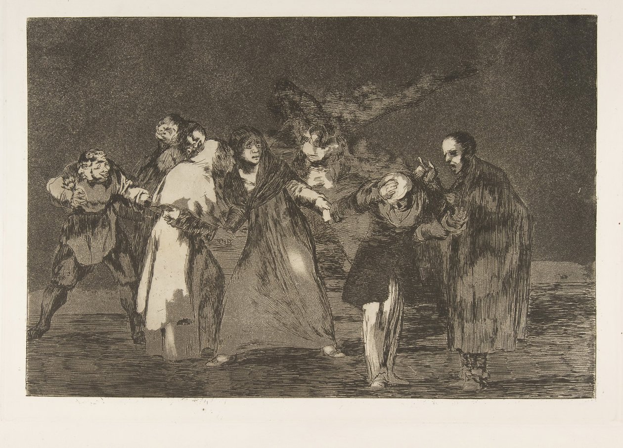 Levy 16 Disparatesista: Haavat paranevat nopeammin kuin hätäiset sanat, n. 1816-23 julkaistu 1864. tekijältä Francisco de Goya