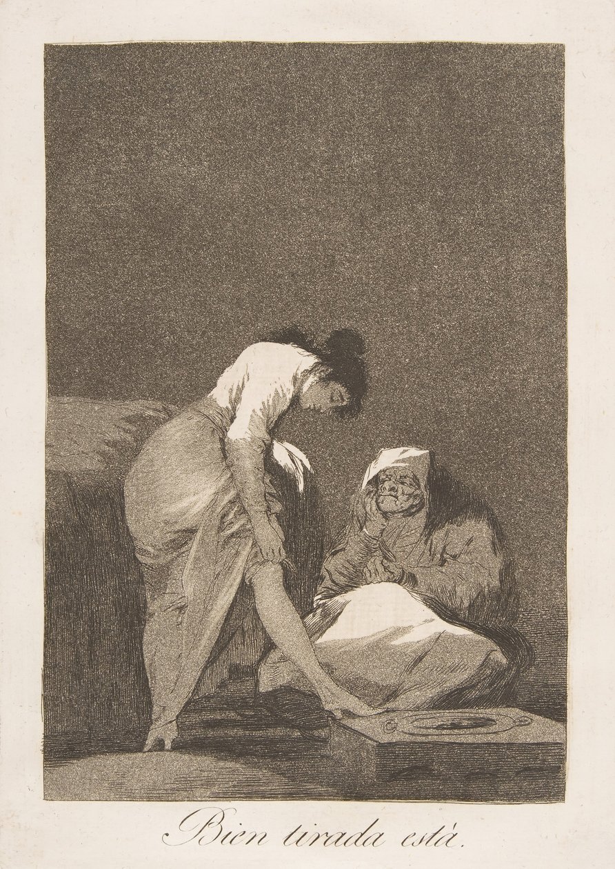 Levy 17 Los Caprichosista: Se on kauniisti venytetty Bien tirada está., 1799. tekijältä Francisco de Goya