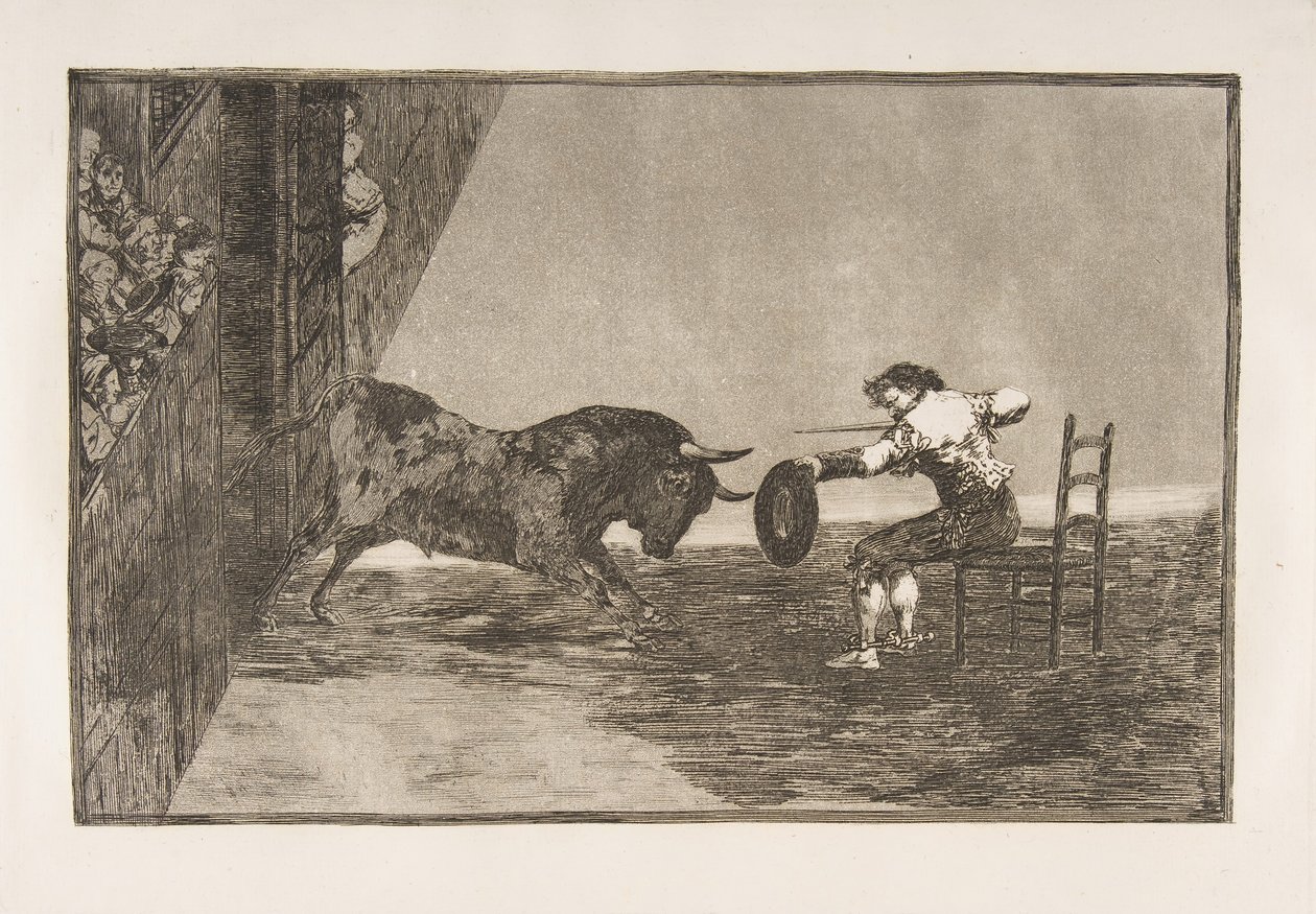 Tauromaquian levy 18: Martinchon uskallusta kehässä Saragossassa, 1816. tekijältä Francisco de Goya