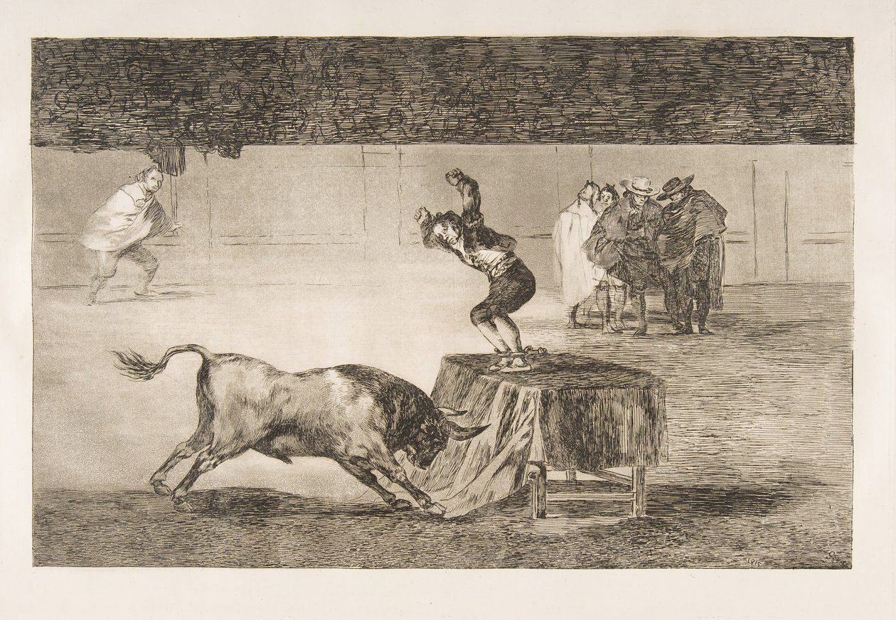Tauromaquian levy 19: Toinen hänen hulluutensa samassa kehässä., 1816. tekijältä Francisco de Goya
