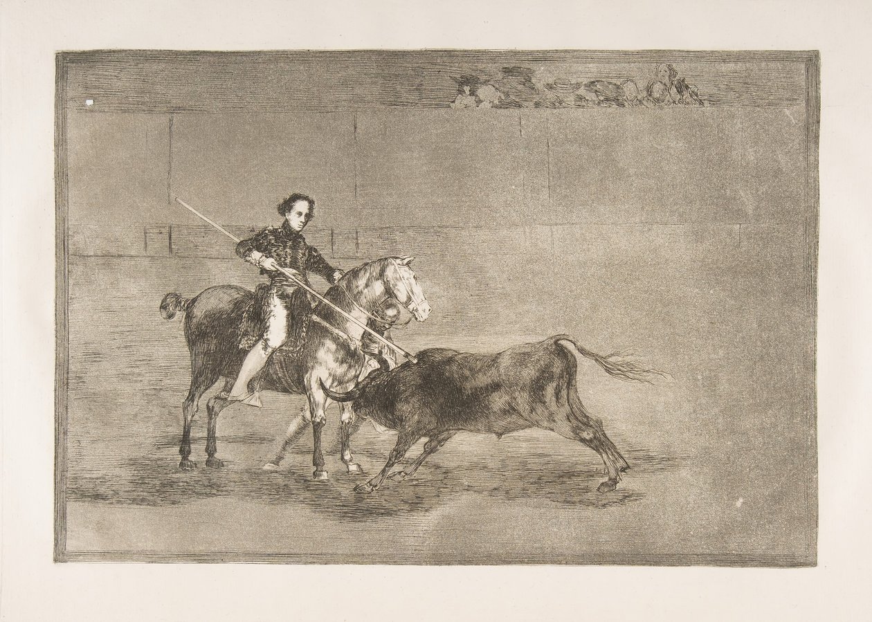 Tauromaquian levy 22: Kuuluneen Pajueleran miehekäs rohkeus [kehässä] klo..., 1816. tekijältä Francisco de Goya