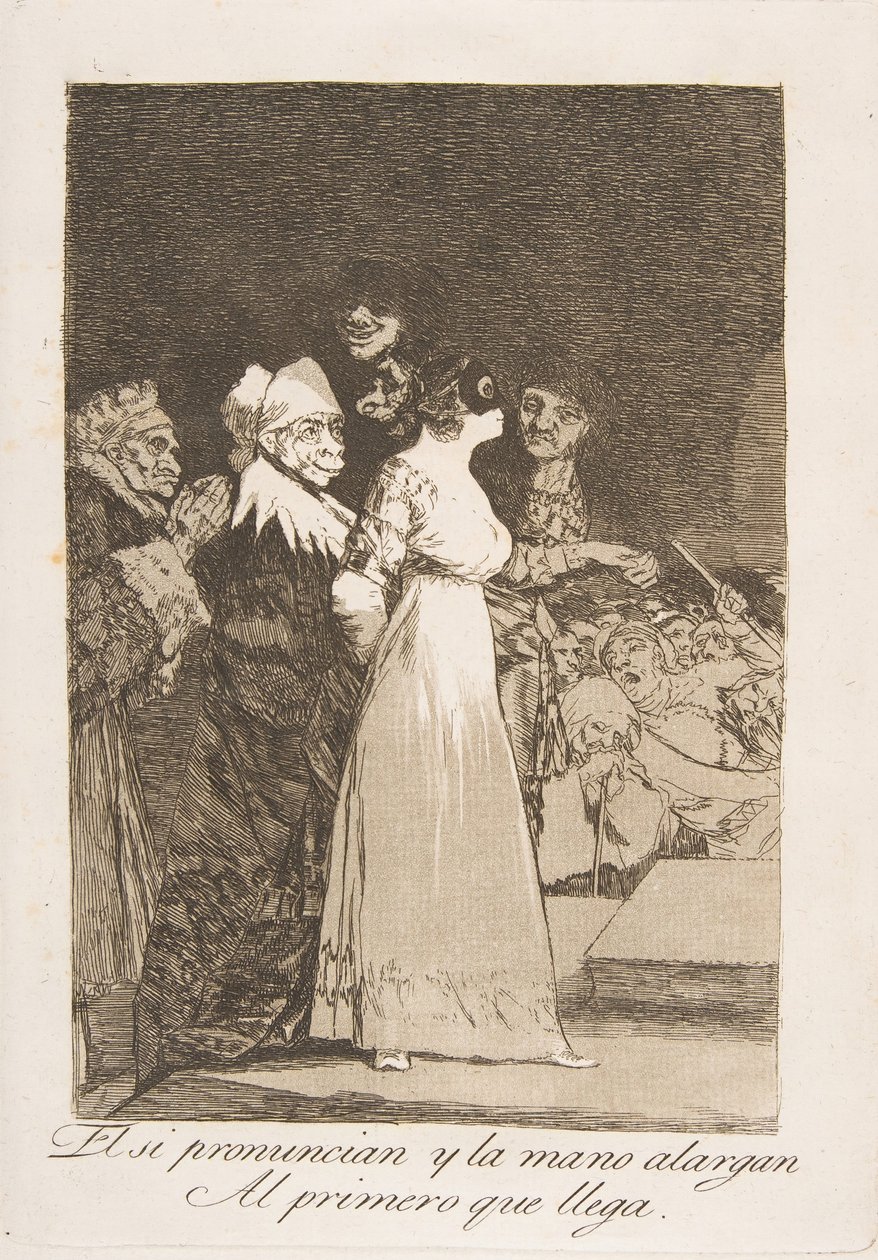 Levy 2 Los Caprichosista: He sanovat kyllä ja antavat kätensä ensimmäiselle tulijalle El si ..., 1799. tekijältä Francisco de Goya