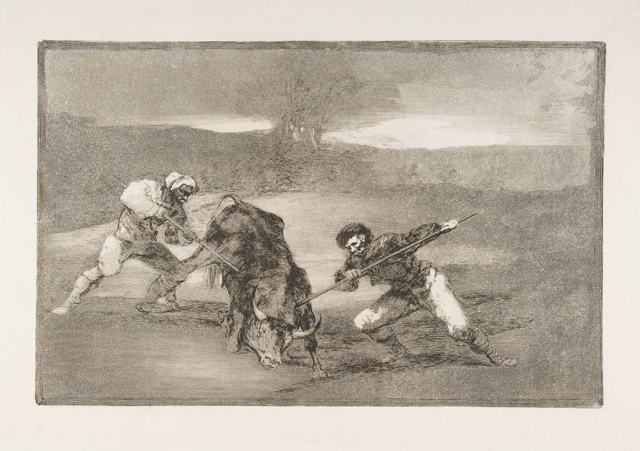 Tauromaquian levy 2: Toinen tapa metsästää jalkaisin, 1816. tekijältä Francisco de Goya