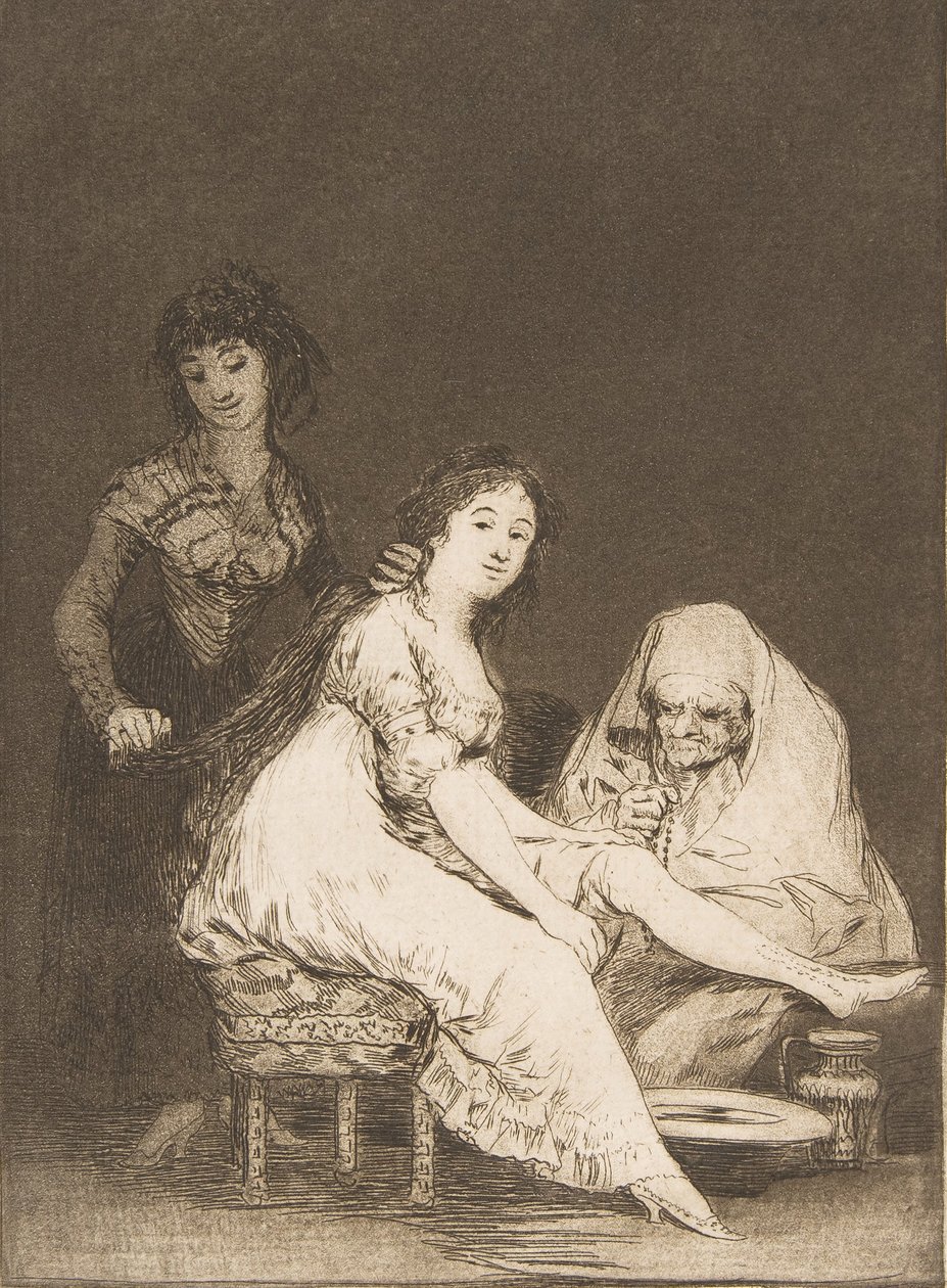 Levy 31 Los Caprichosista: Hän rukoilee Ruega por ella., 1799, puolesta. tekijältä Francisco de Goya