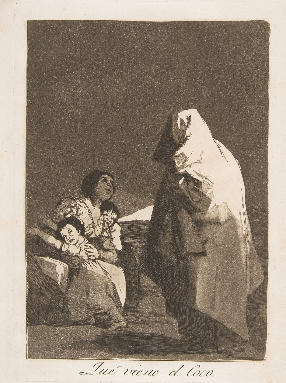 Levy 3 Los Caprichosista: Tässä tulee bogey-man Que tulossa el Coco., 1799. tekijältä Francisco de Goya