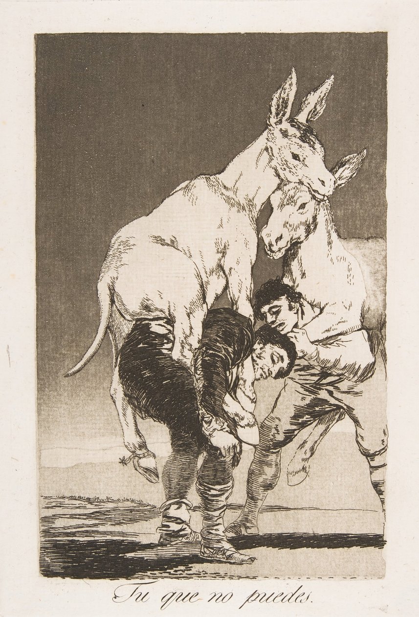 Levy 42 Los Caprichosista: Sinä, joka et voi Tu que no puede., 1799. tekijältä Francisco de Goya