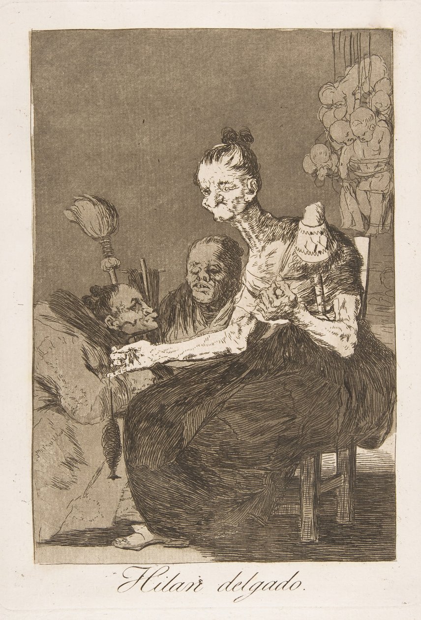 Lauta 44 Los Caprichosista: Ne pyörivät hienosti Hilan delgado., 1799. tekijältä Francisco de Goya