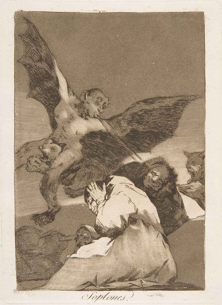 Levy 48 Los Caprichosista: Tale-Bearers-Blasts of Wind Soplones., 1799. tekijältä Francisco de Goya
