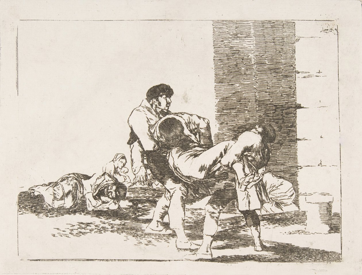 Levy 56 teoksesta "The Disasters of War" Los Desastres de la Guerra: "Hautausmaalle." A..., 1810-14. tekijältä Francisco de Goya