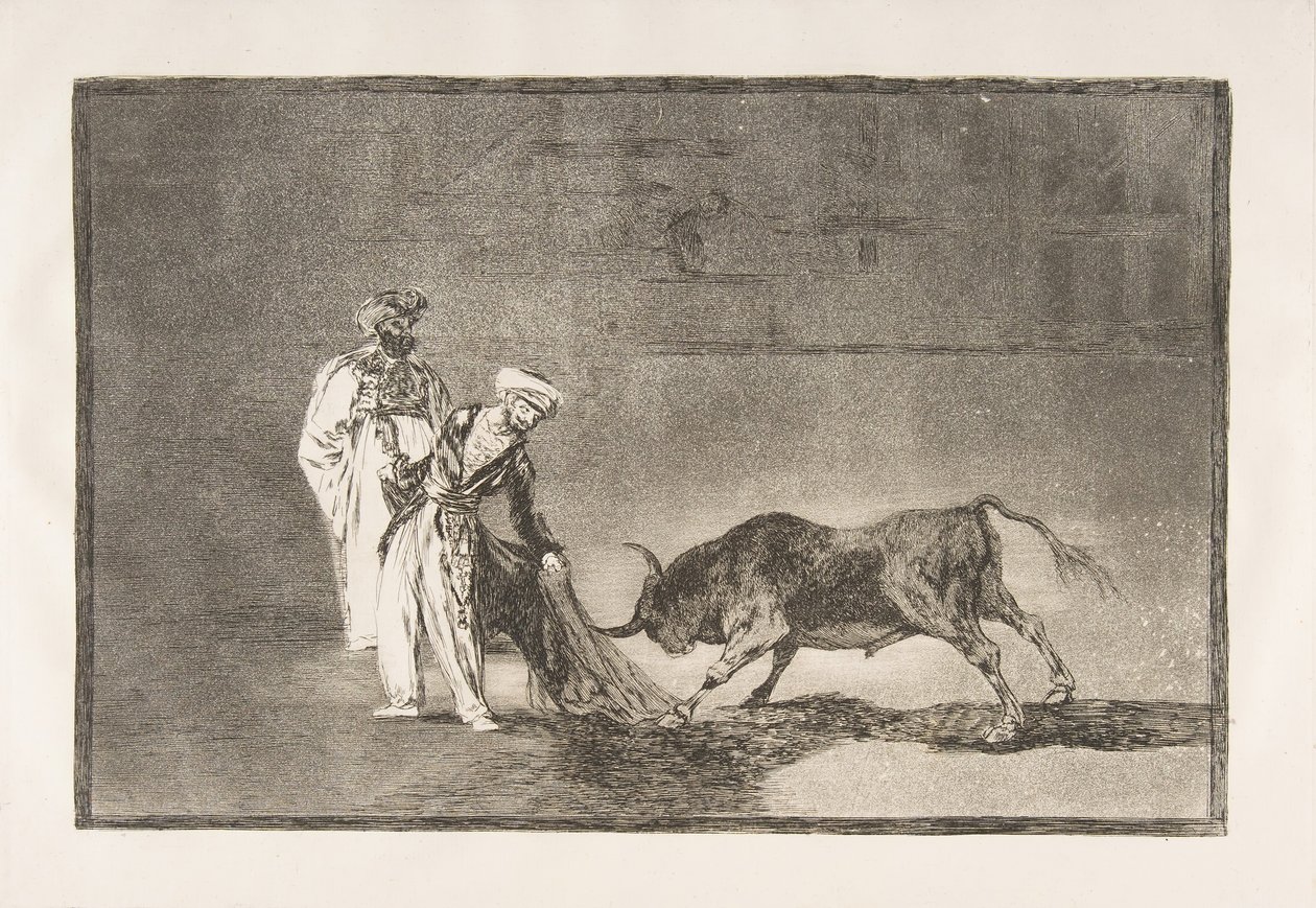 Tauromaquian levy 6: maurit soittavat erilaista näytelmää kehässä kutsuen bul..., 1816. tekijältä Francisco de Goya