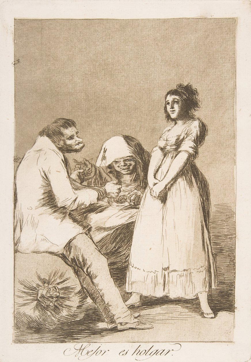 Lauta 73 Los Caprichosista: On parempi olla laiska Mejor es holgar., 1799. tekijältä Francisco de Goya