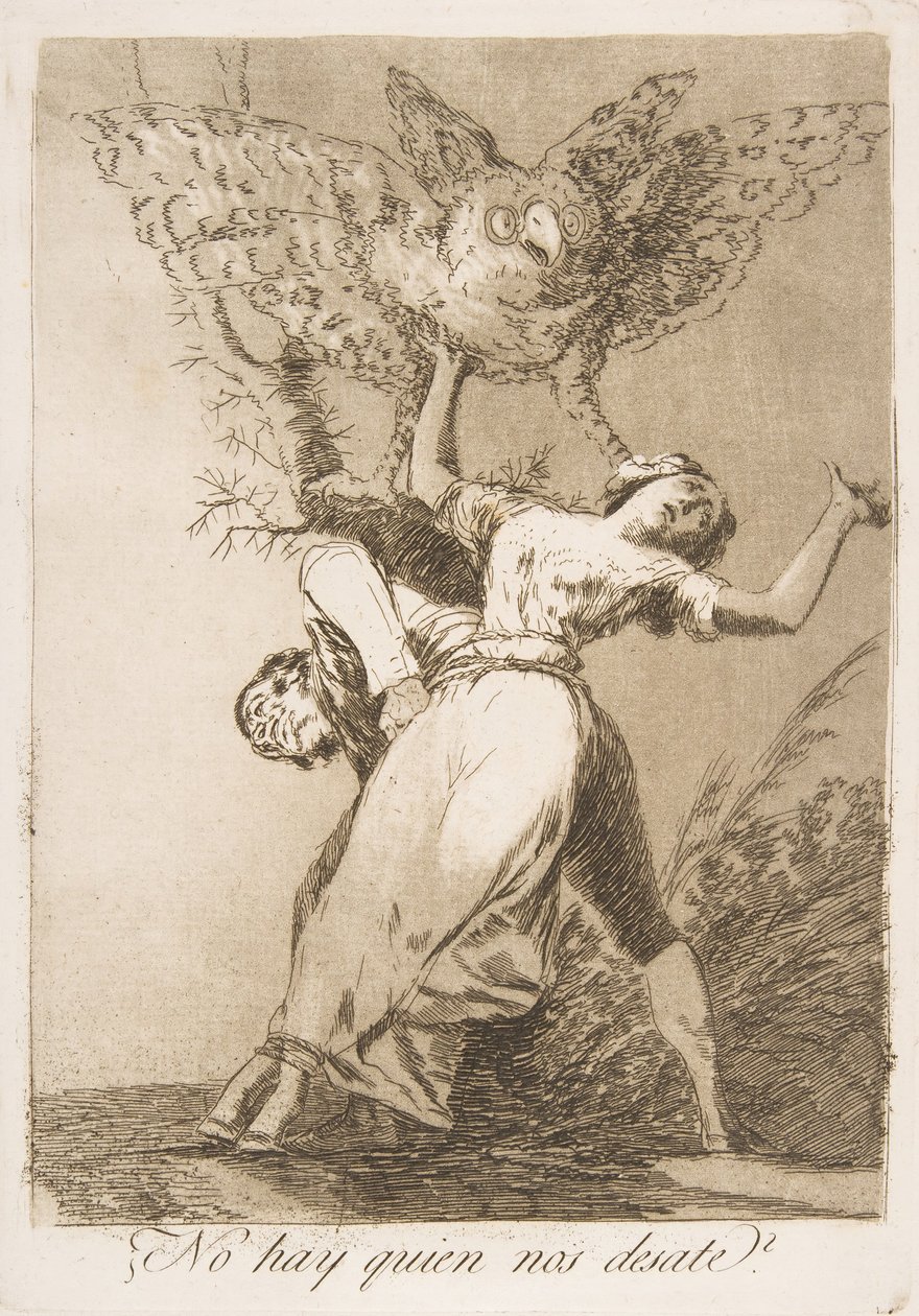 Kilpi 75 Los Caprichosista: Eikö ole ketään, joka vapauttaisi meidät? Eikö kukaan irrottaisi meidät, 1799. tekijältä Francisco de Goya