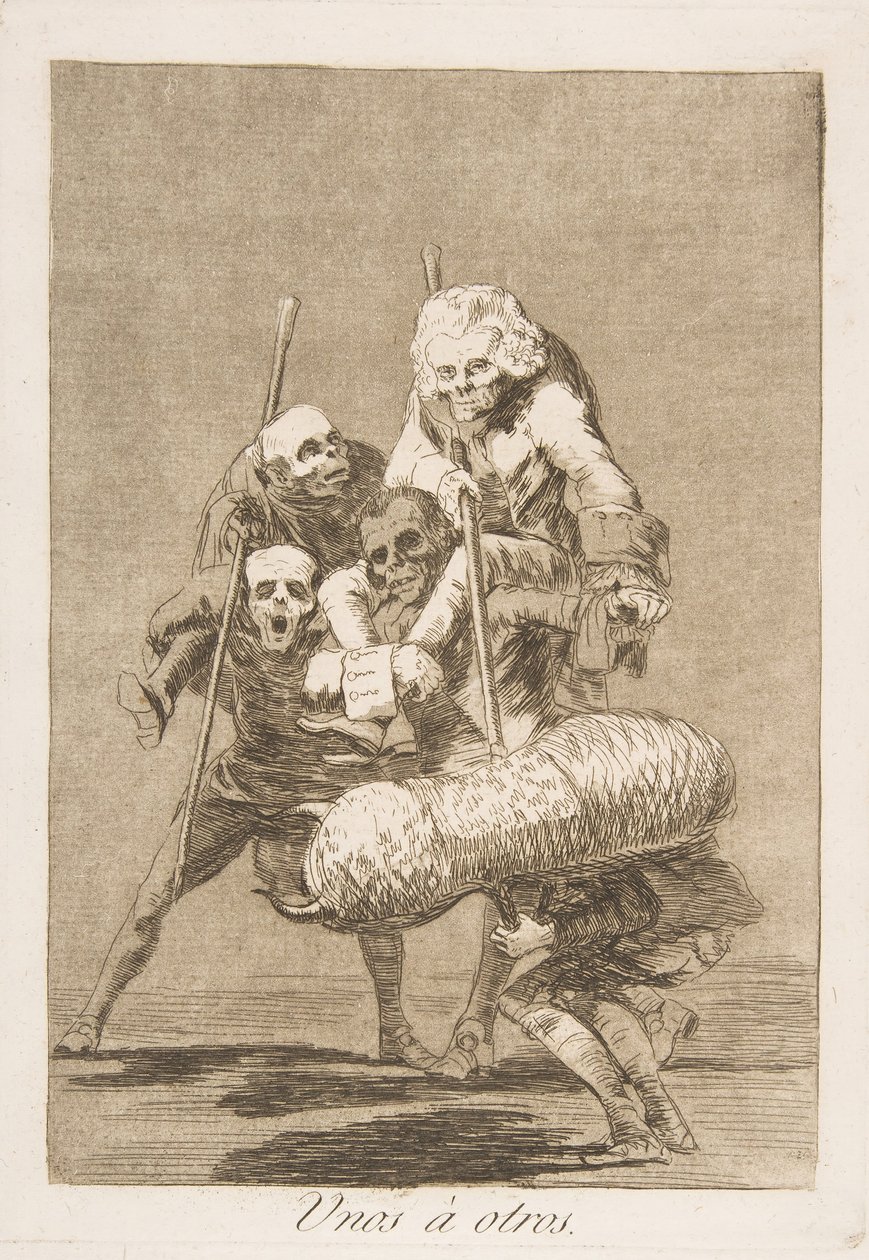 Levy 77 Los Caprichosista: Mitä toinen tekee toiselle Unos á otros., 1799. tekijältä Francisco de Goya
