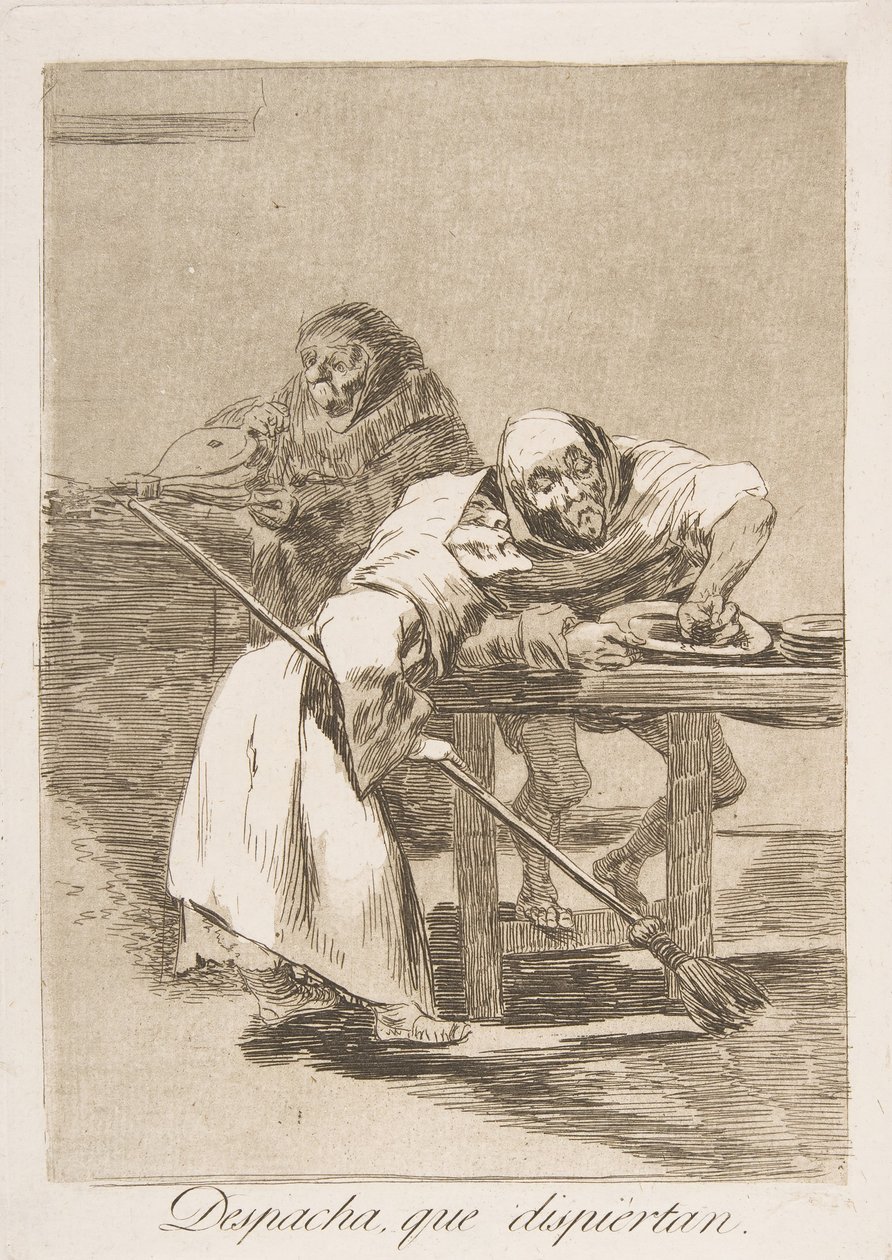 Levy 78 Los Caprichosista: Ole nopea, he heräävät Despacha, que dispiertan., 1799. tekijältä Francisco de Goya