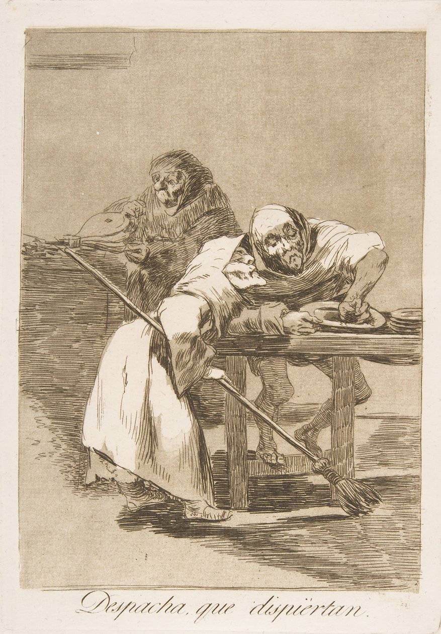 Levy 78 Los Caprichosista: Ole nopea, he heräävät Despacha, que dispiértan., 1799. tekijältä Francisco de Goya