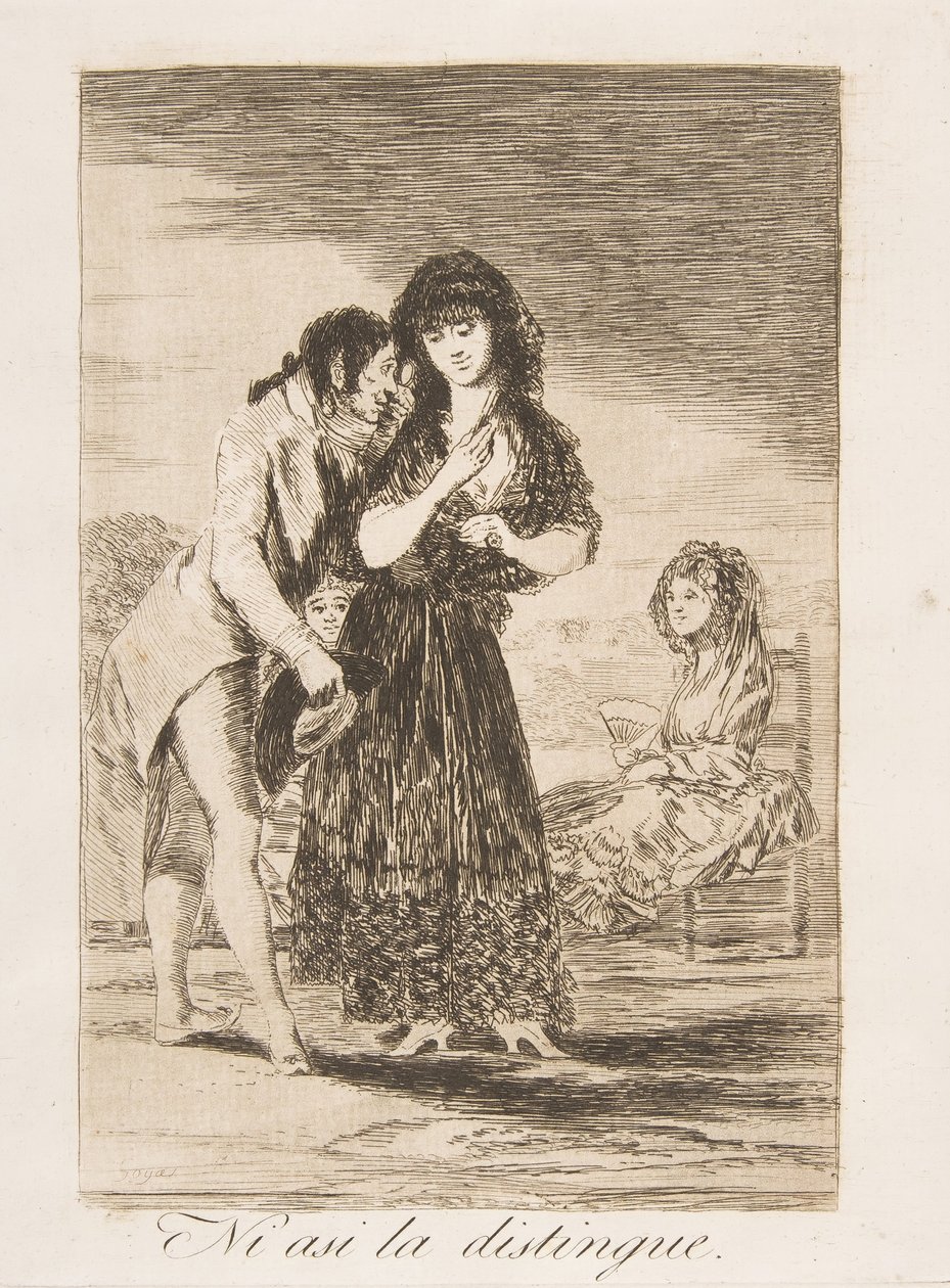 Levy 7 Los Caprichosista: Siltikään hän ei pysty erottamaan sitä Ni asi la distingue., 1799. tekijältä Francisco de Goya