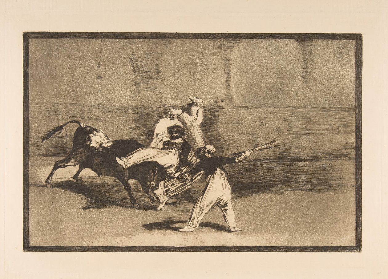 Tauromaquia-levy 8: Härän pyytämä nummi kehässä, n. 1816. tekijältä Francisco de Goya