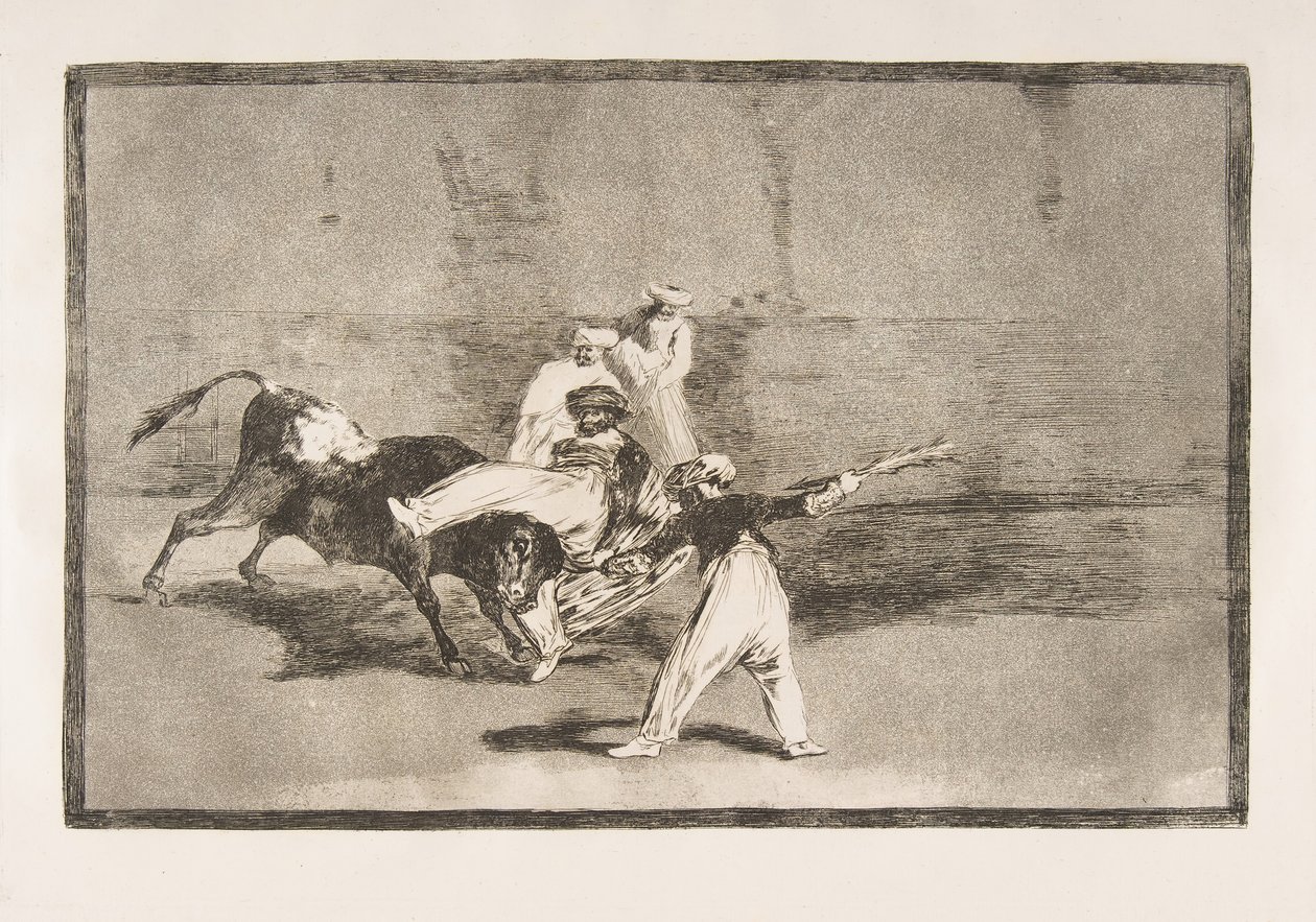 Tauromaquian levy 8: Härän pyytämä mauri kehässä, 1816. tekijältä Francisco de Goya