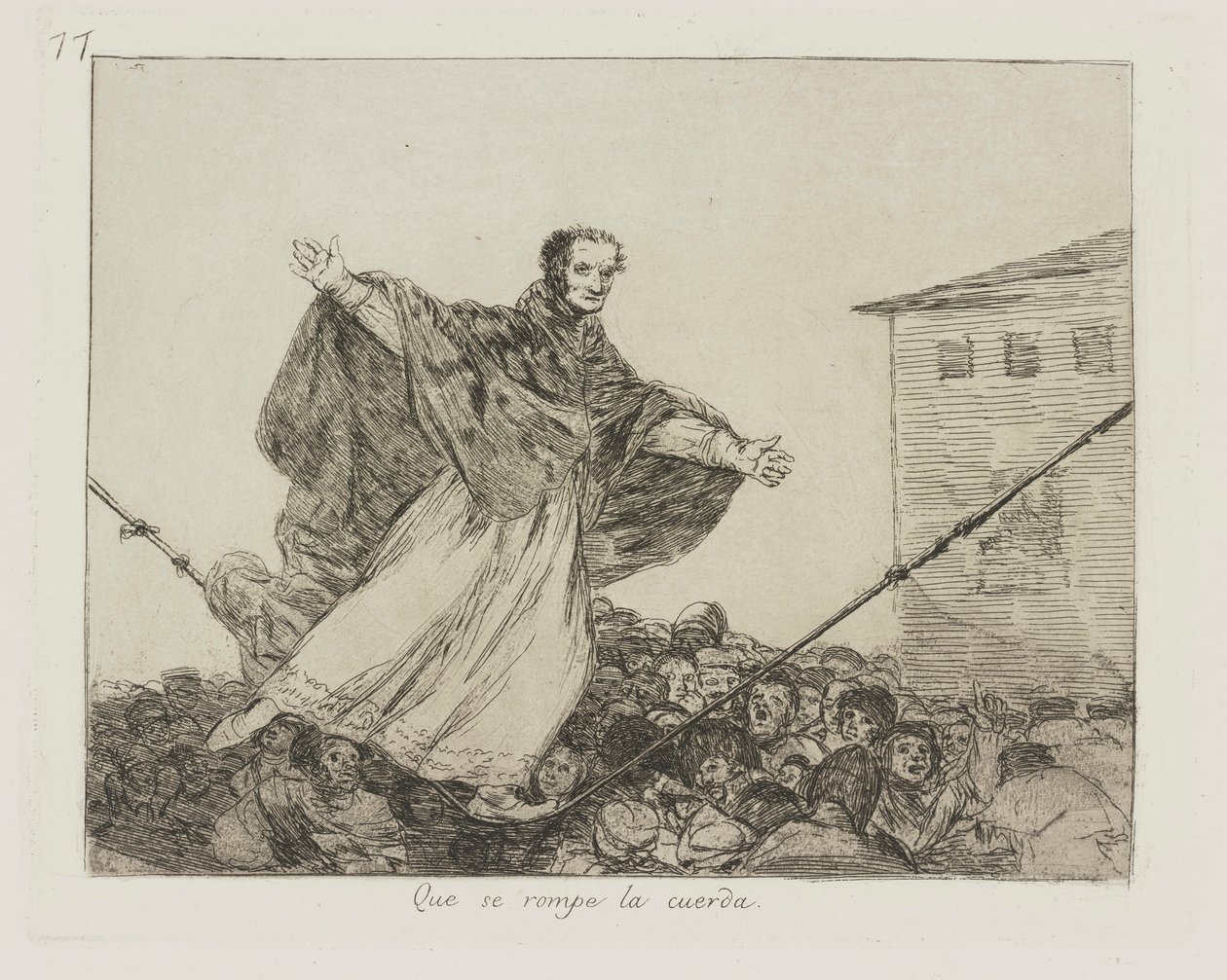 Köysi katkeaa. (Toukokuun johto katkeaa.), pl. 77 sarjasta The Disasters of War tekijältä Francisco de Goya