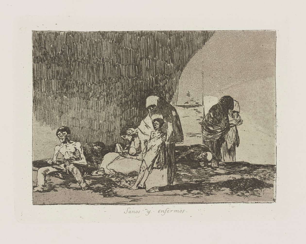 Terve ja sairas. (Terveet ja sairaat.), pl. 57 sarjasta The Disasters of War tekijältä Francisco de Goya