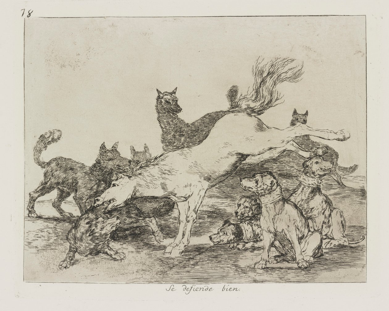 Hän puolustaa itseään hyvin. (Hän puolustaa itseään hyvin.), pl. 78 sarjasta The Disasters of War tekijältä Francisco de Goya