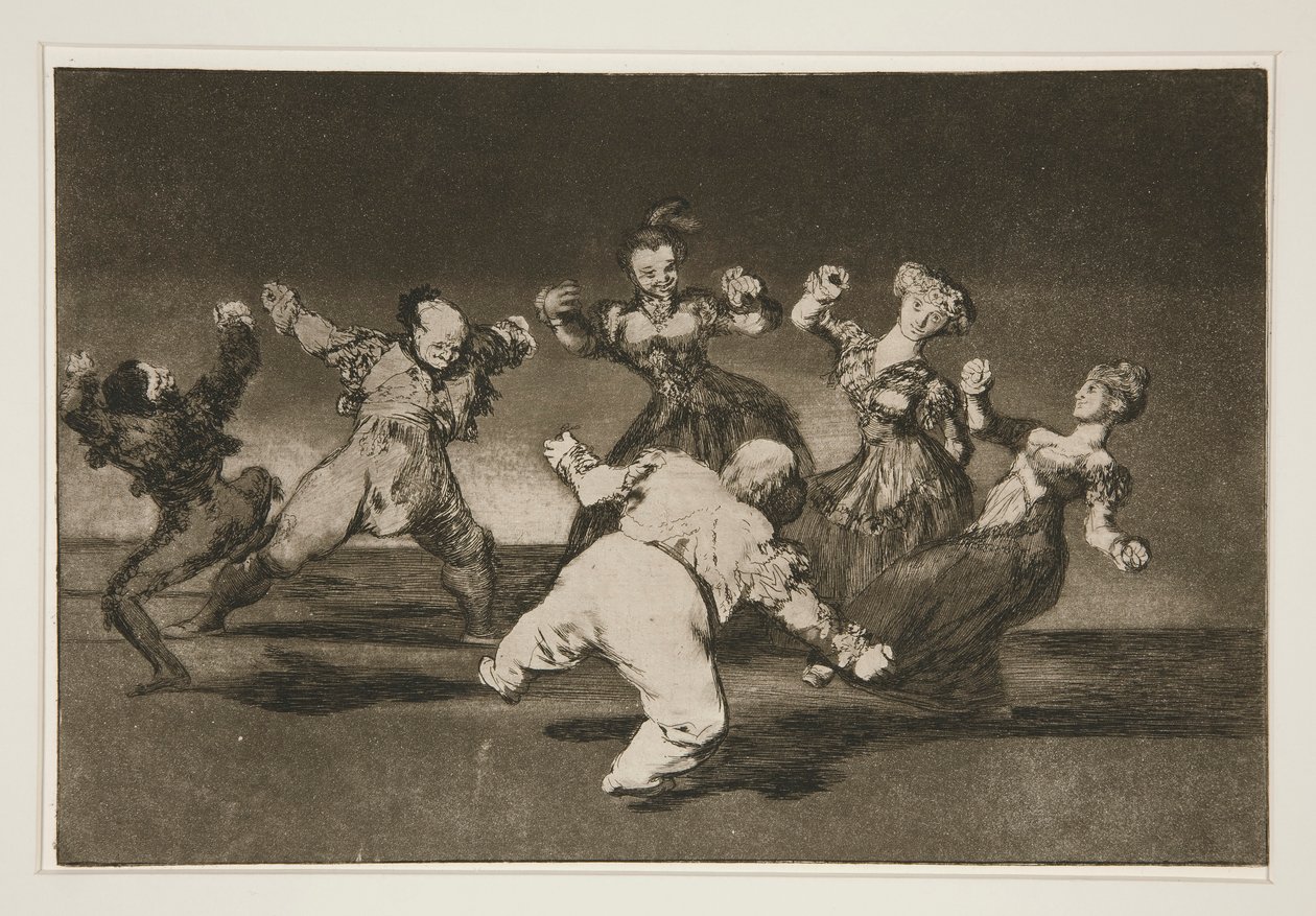 Si Marina Bayl? [sic], tome lo que hall? (Jos Marion tanssii, hänen on otettava seuraukset), pl. 12 sarjasta Los proverbios tekijältä Francisco de Goya