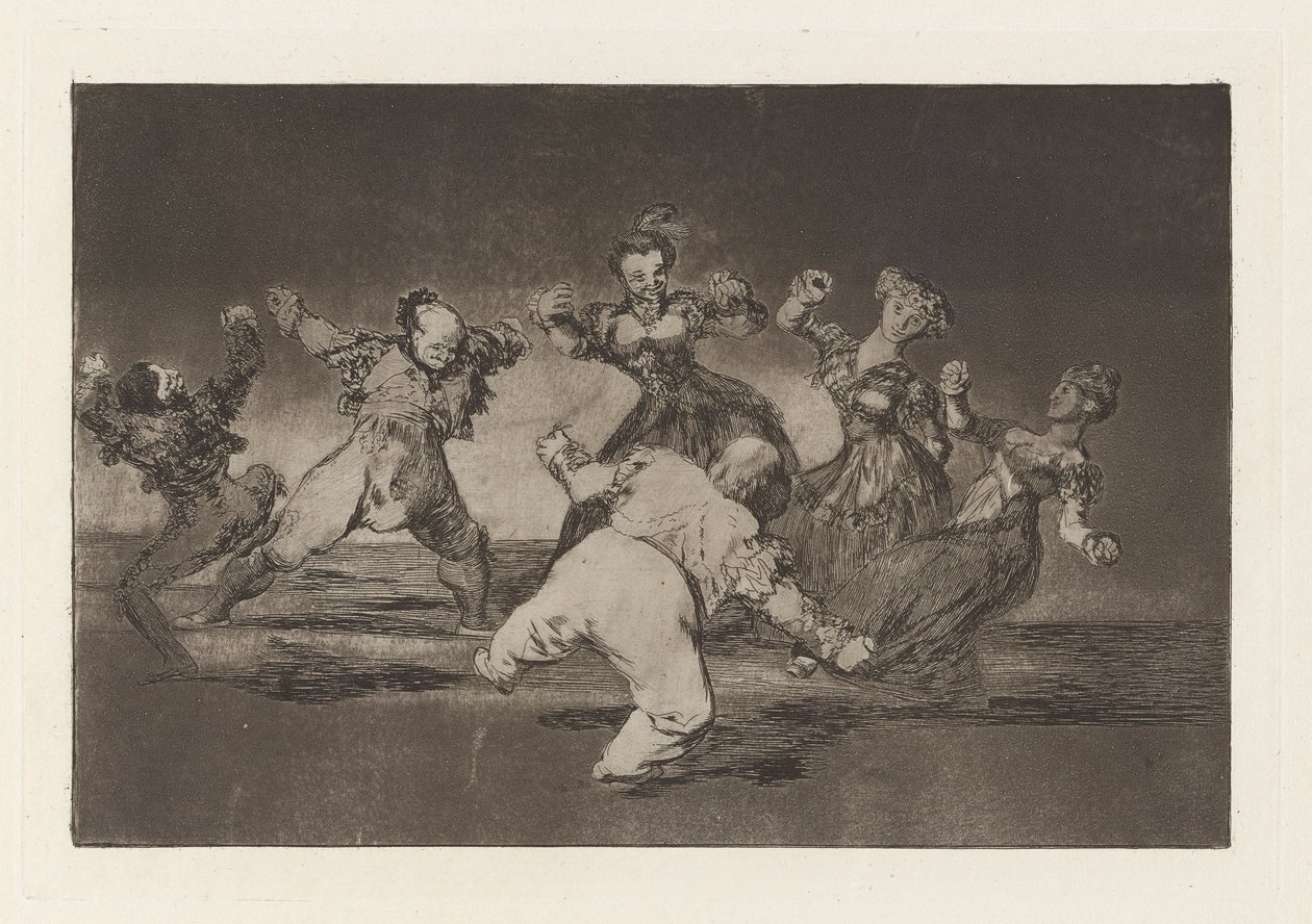 Si Marina Bayl?, tome lo que hall? (Jos Marion tulee tanssimaan, sitten hänen on otettava seuraukset), sarjasta Los disparates (Los proverbios) tekijältä Francisco de Goya