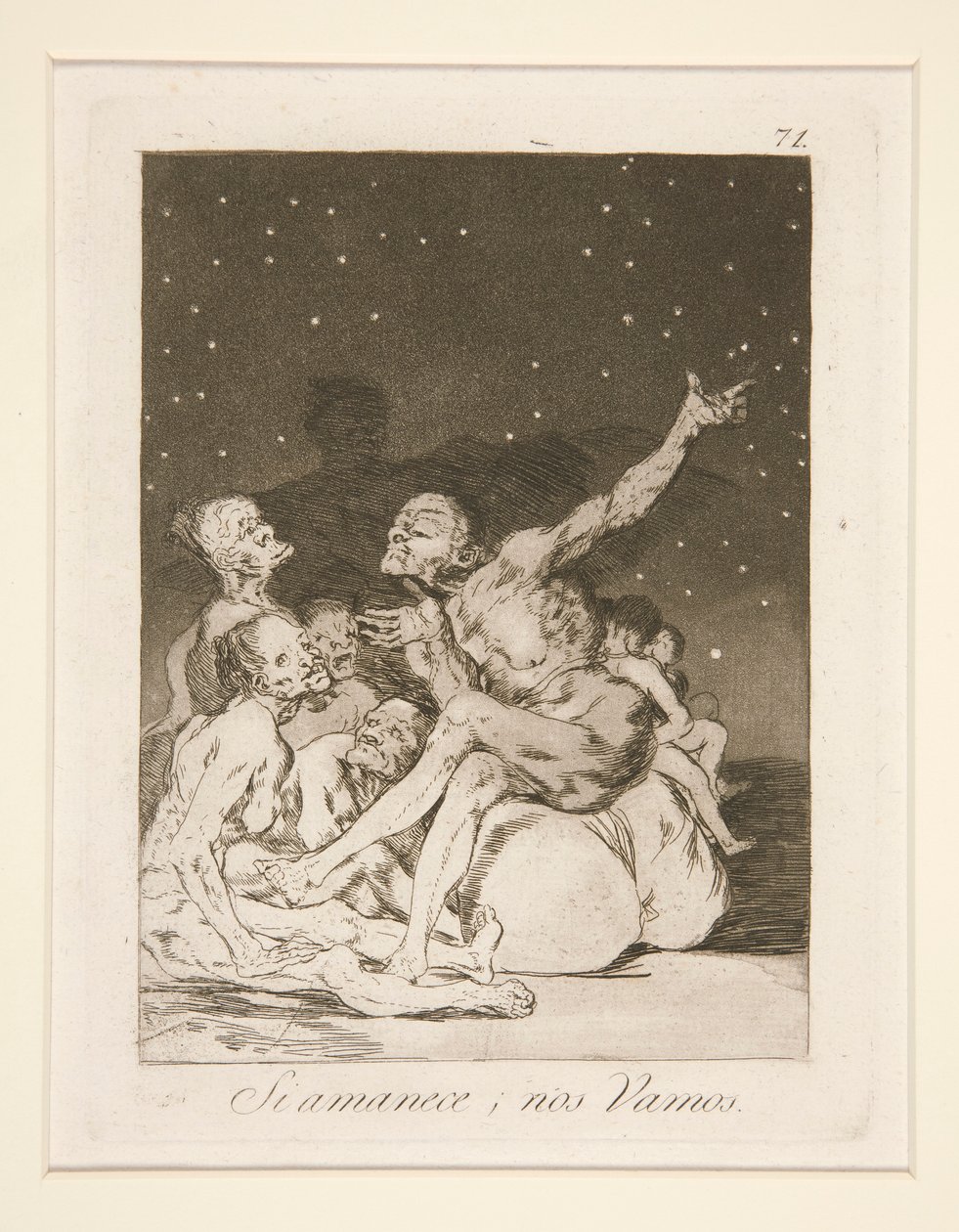 Si amanece, nos vamos (When Day Breaks We Will Be Off), pl. 71 sarjasta Los caprichos tekijältä Francisco de Goya