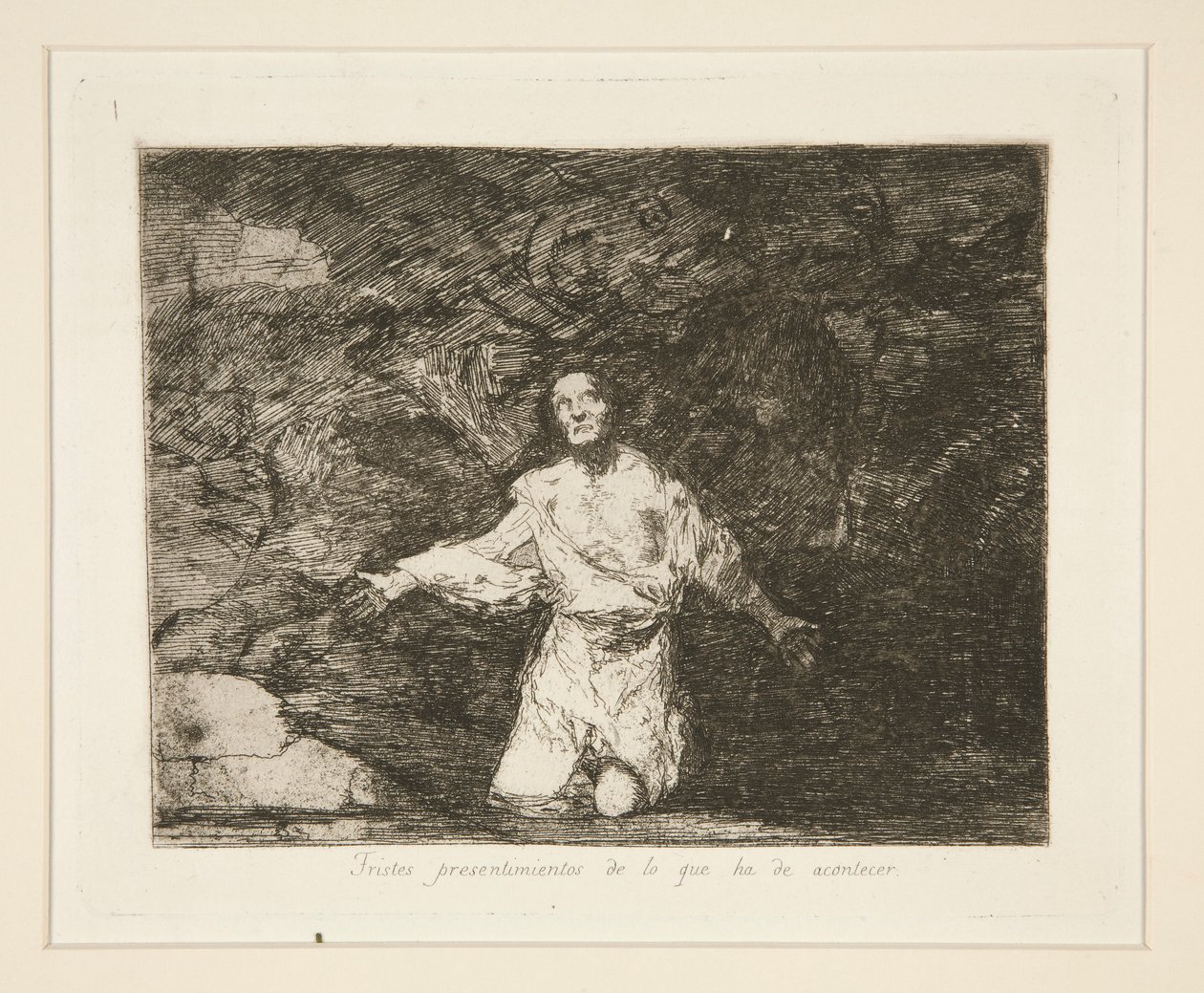 Surullisia aavistuksia siitä, mitä tulee tapahtumaan, pl. 1 julkaisusta The Disasters of War tekijältä Francisco de Goya