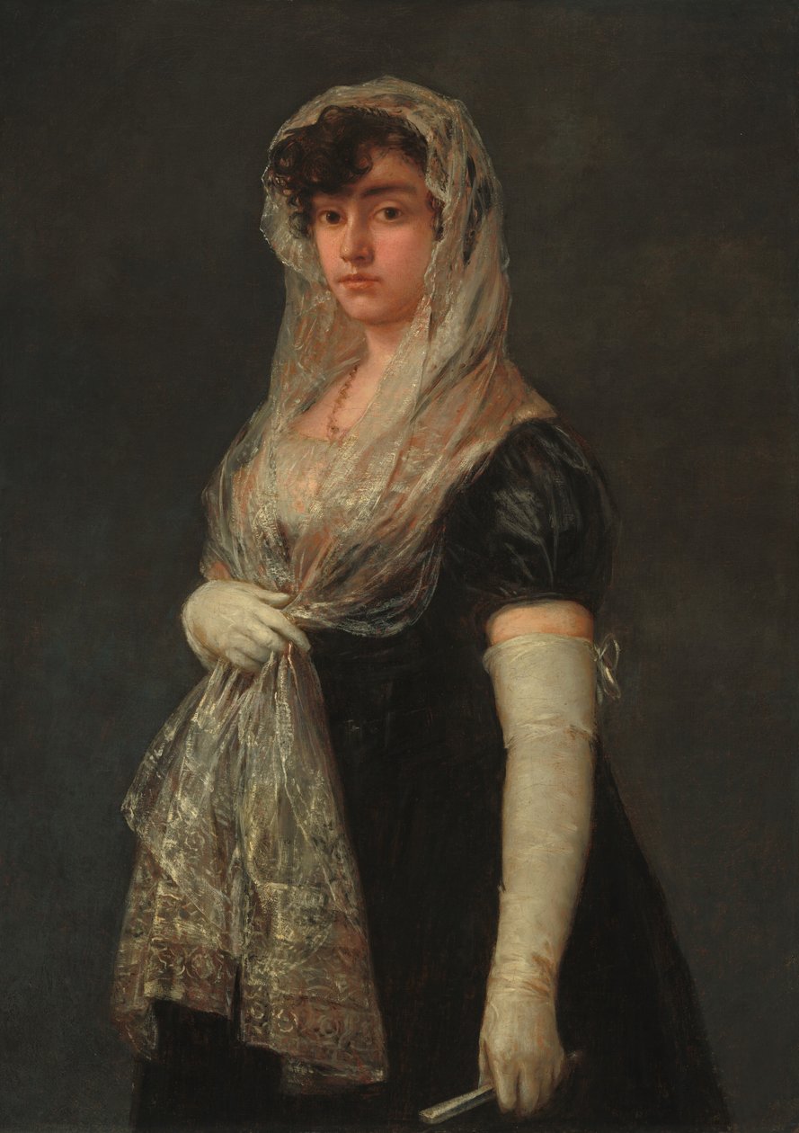 Nuori nainen mantillaa ja basquinaa yllään, n. 18001805. tekijältä Francisco de Goya