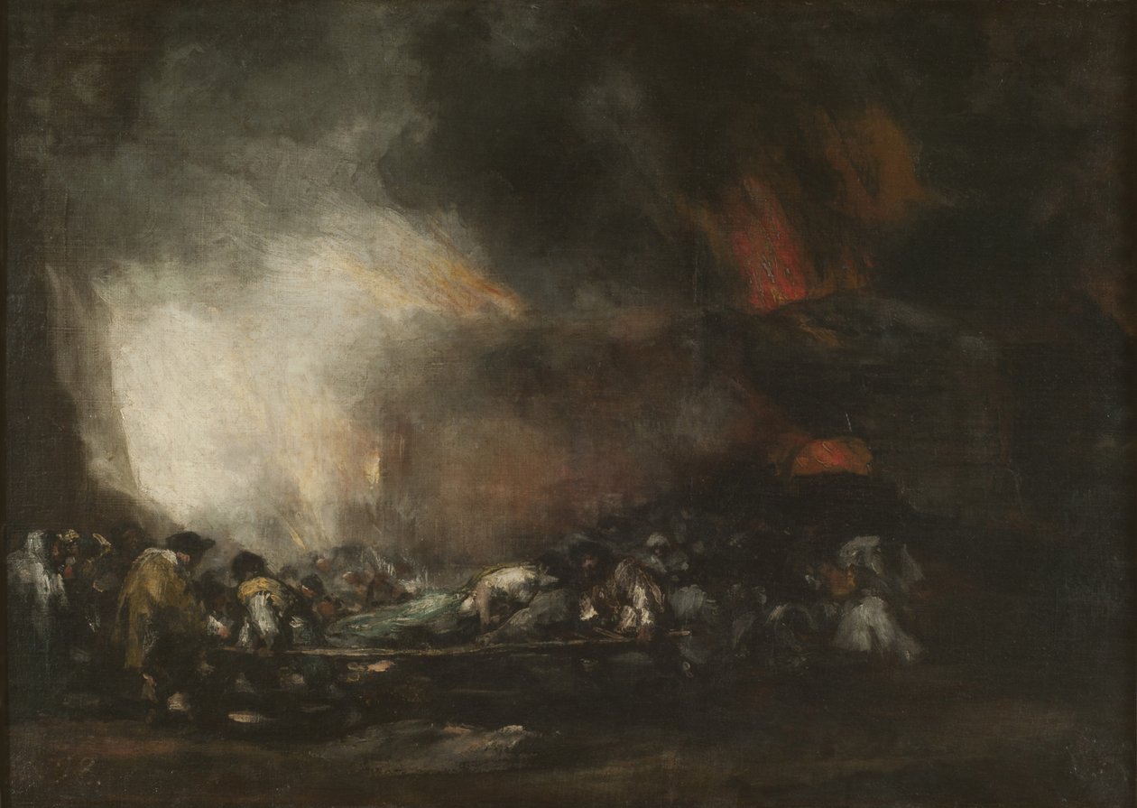 Sairaalan tulipalo, c. 1810. tekijältä Francisco Goya de