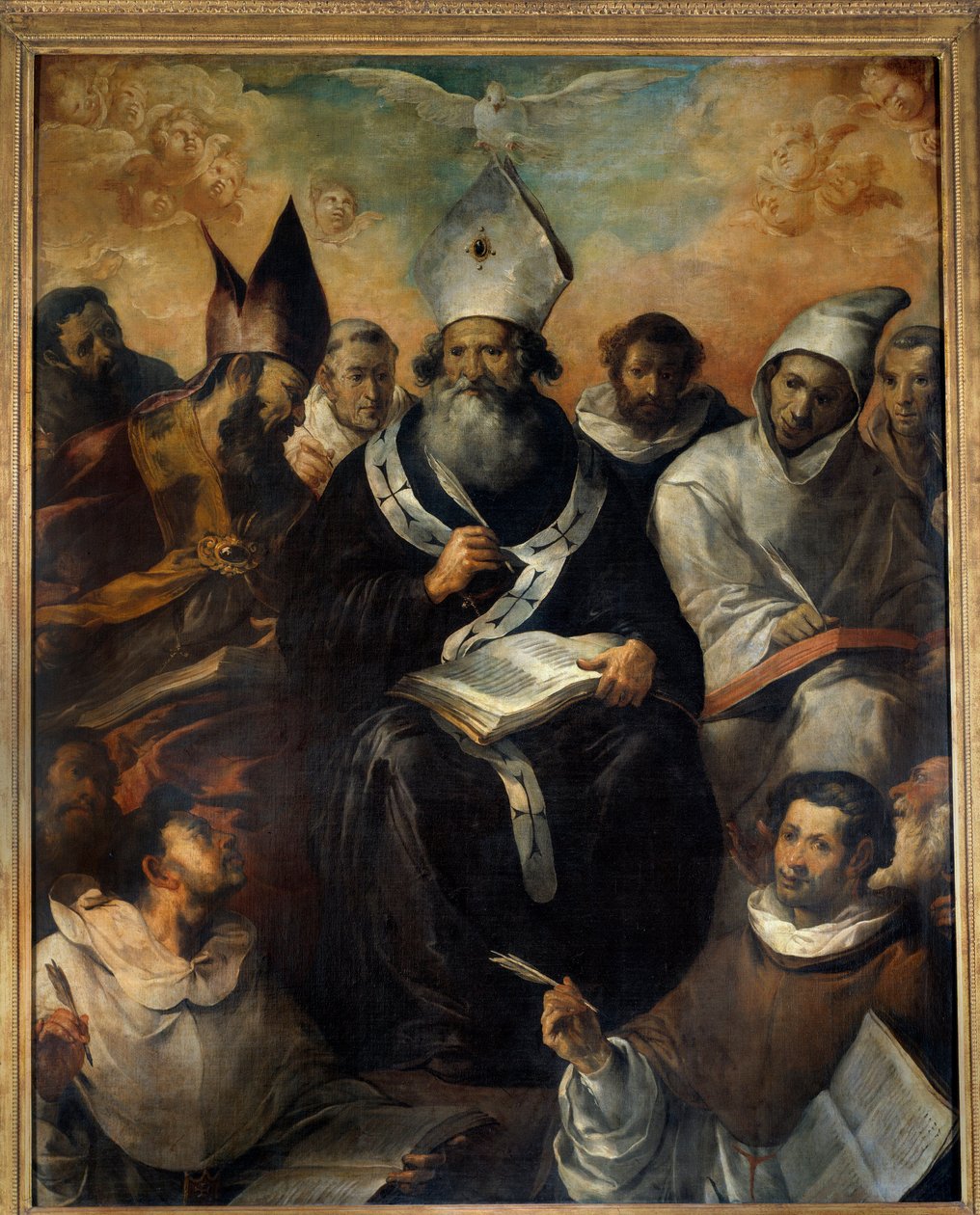 Pyhä Vasilis sanelemassa oppiaan Pyhä Basil Cesareelainen tai Basil Suuri (330-379), munkki, Cesaree of Cappadocia, kirkon tohtori. Francisco Herreran (1585-1657) maalaus (esp.) 1639 Su. 2,43x1,94 m tekijältä Francisco Herrera