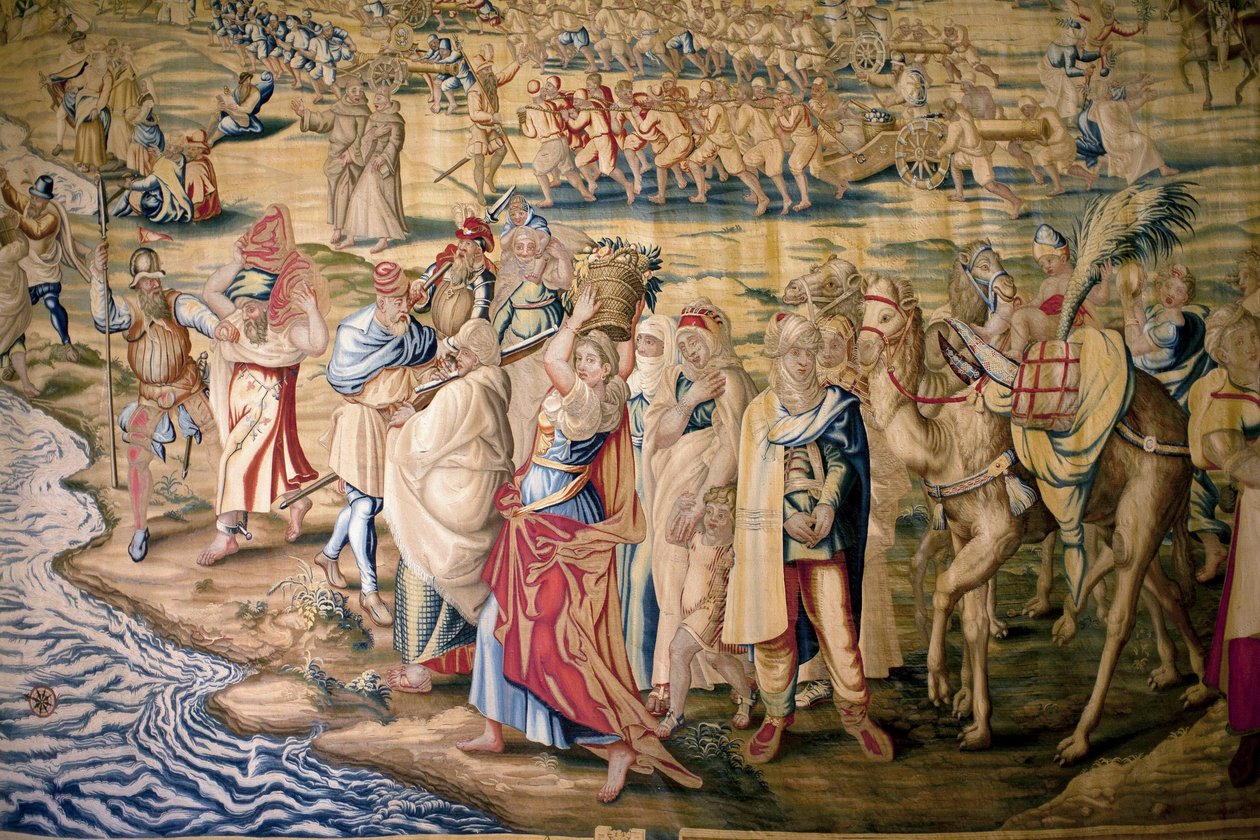 Yksityiskohta Tunisian valloituksesta (Tunisia) - Franciscon ja Cornelius Van der Gotenin kuvakudos (1700-luku), kudottu kuninkaallisessa kuvakudostehtaassa, 1700-luvun puolivälissä, Willem de Pannemakerin 1500-luvun kuvakudoksen jälkeen - (Tuniksen valloi tekijältä Francisco Ignacio Vandergoten Canyuwell