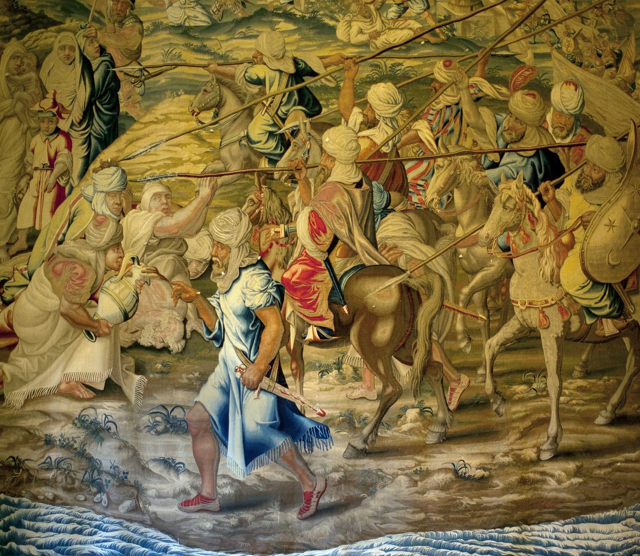 Les soldats arabe - Detail de la conquete de Tunis (Tunisia) - Franciscon ja Cornelius Van der Ggotin kuvakudos (1700-luku), kudottu kuninkaallisessa kuvakudostehtaassa, 1700-luvun puoliväli, Willem de Pannemakerin 1500-luvun kuvakudoksen jälkeen - (Tunis) tekijältä Francisco Ignacio Vandergoten Canyuwell