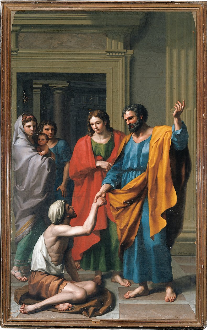 Pyhä Pietari ja Pyhä Johannes parantavat halvaantuneita, 1783 tekijältä Francisco Javier Ramos y Albertos