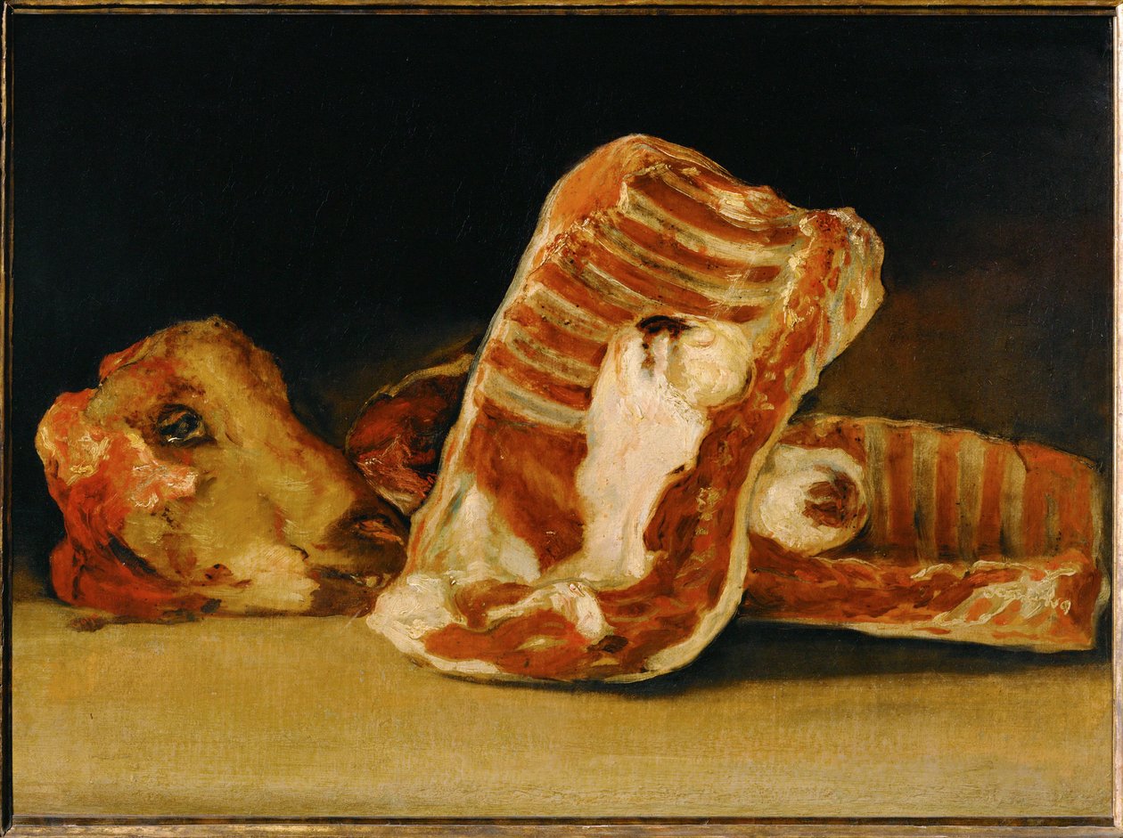 Nature Morte a la tete de mouton - Hiljainen elämä lampaanpään kanssa ... tekijältä Francisco Jose de (circle of) Goya y Lucientes