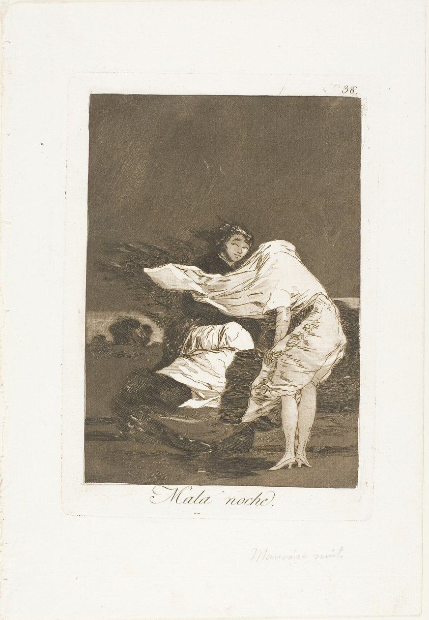 A Bad Night, levy 36 Los Caprichosilta tekijältä Francisco Jose de Goya y Lucientes