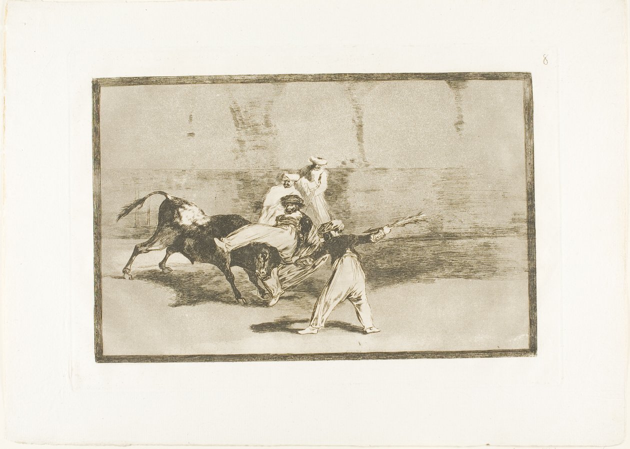 Moor, jonka härkä pyydystää kehässä, levy 8 julkaisusta The Art of Bullfighting tekijältä Francisco Jose de Goya y Lucientes