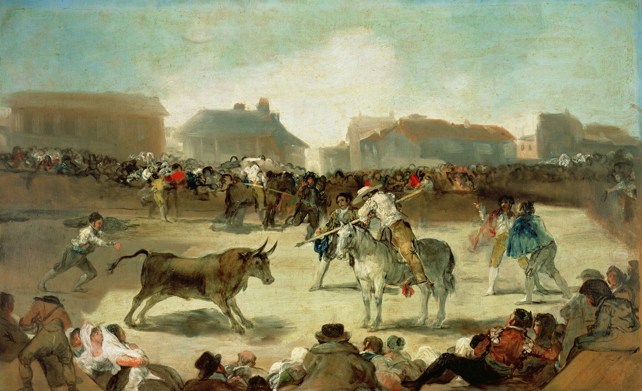 Kylän härkätaistelu (öljy kankaalle) tekijältä Francisco de Goya