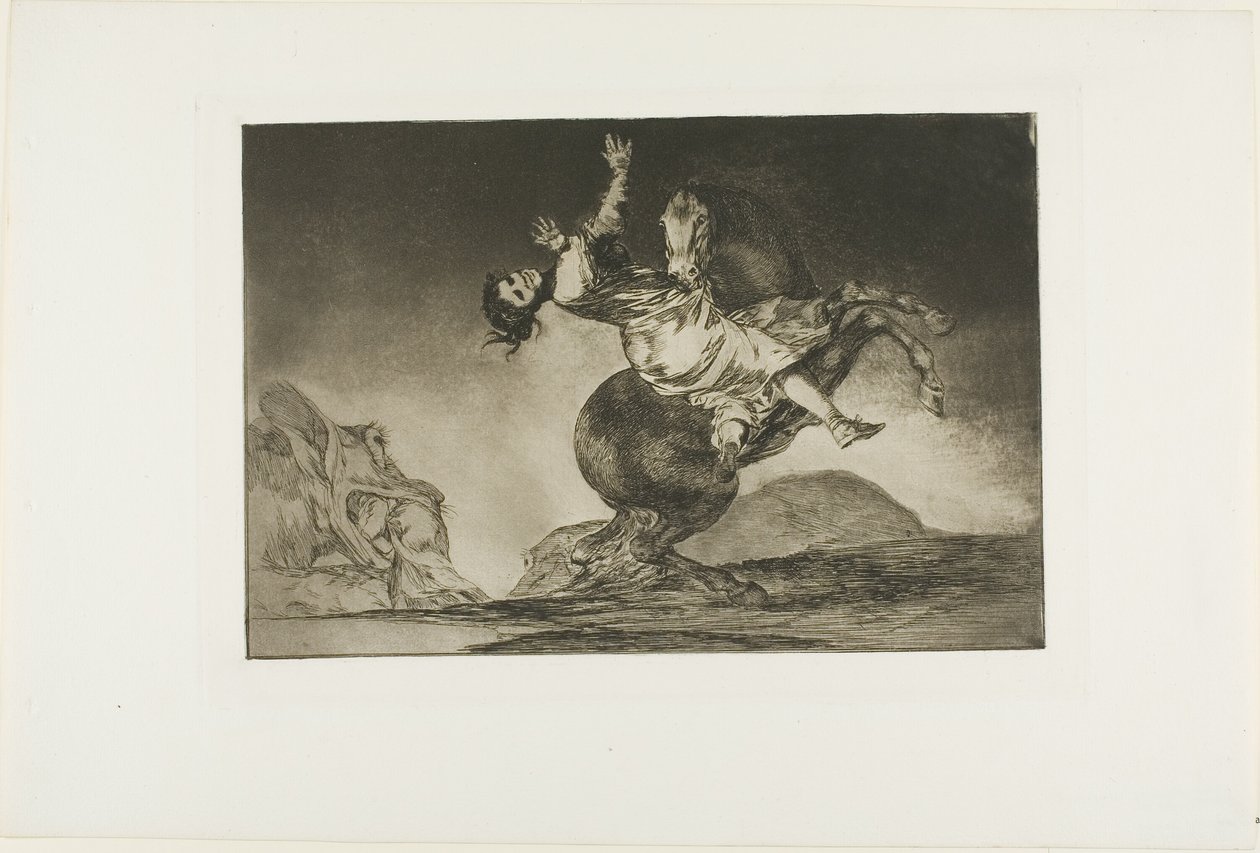 Nainen ja hevonen, anna jonkun muun hallita niitä, levy kymmenen Los Proverbiosista tekijältä Francisco Jose de Goya y Lucientes