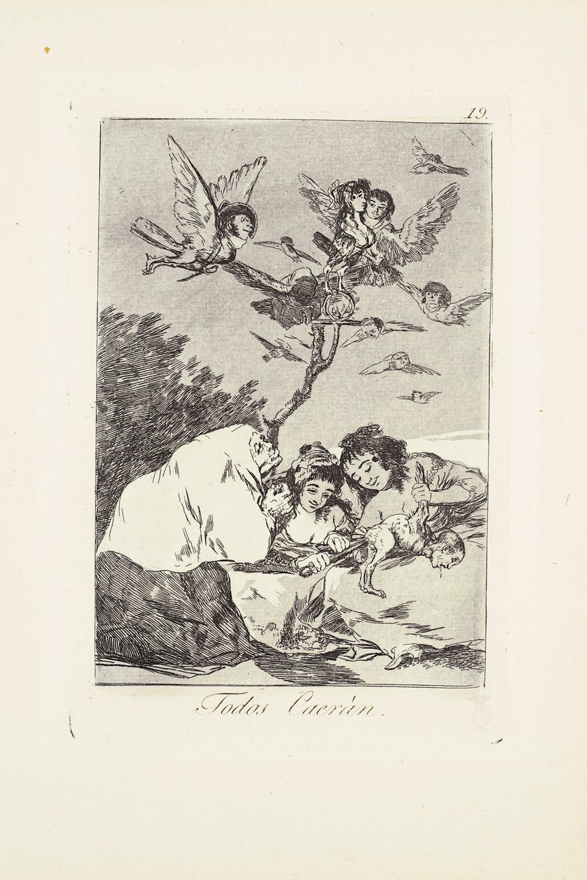 Kaikki putoavat (Todos Caeràn) Levy 19 alkaen: Los Caprichos tekijältä Francisco Jose de Goya y Lucientes