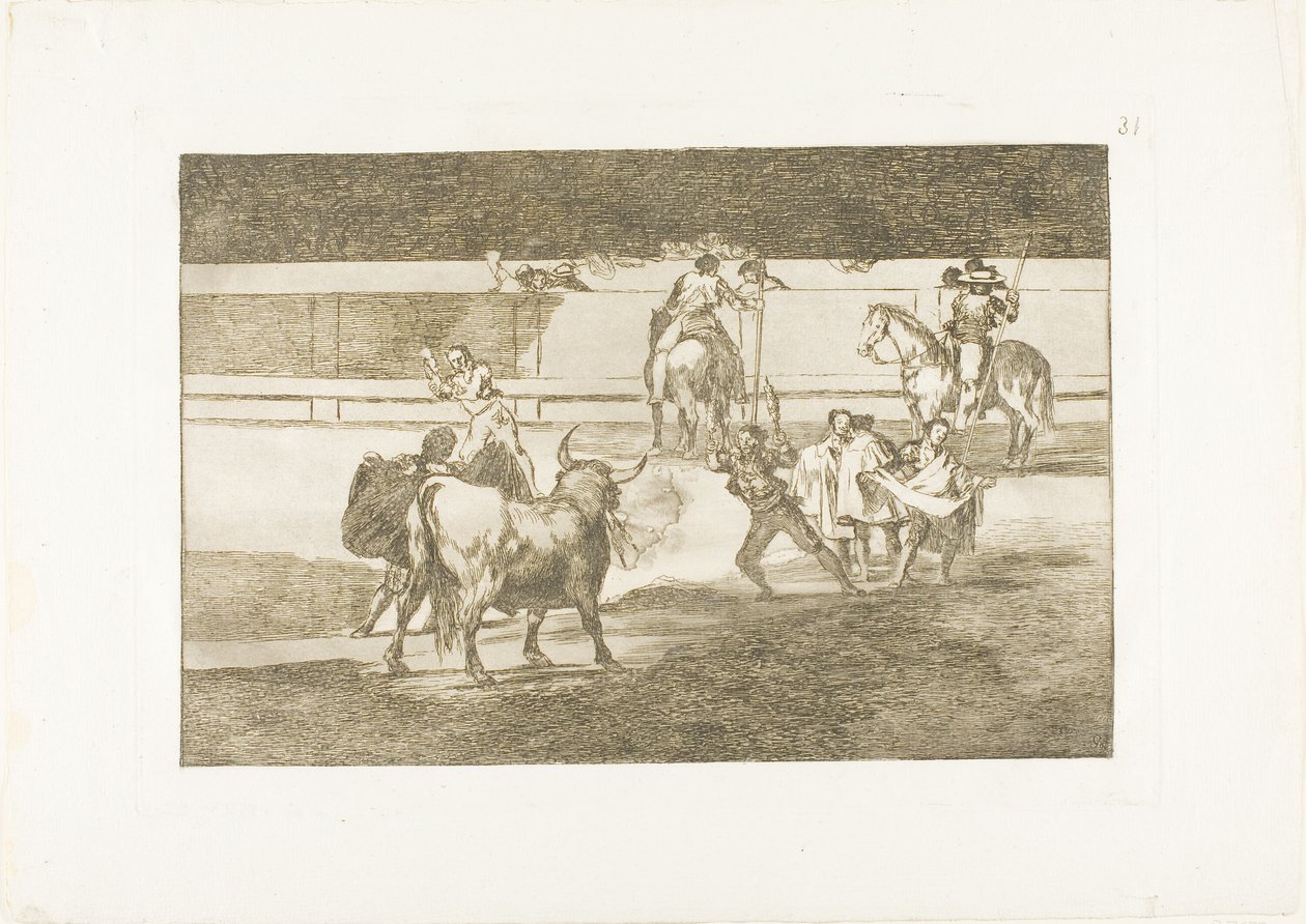Banderillat sähinkäisten kanssa, lautanen 31 Art of Bullfightingista tekijältä Francisco Jose de Goya y Lucientes